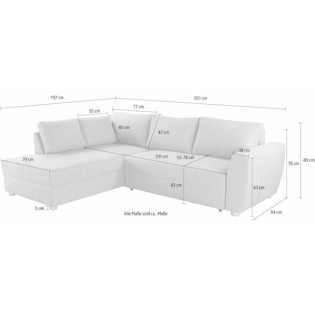 Jockenhöfer Gruppe Ecksofa »Feldberg L-Form«, mit Bettfunktion und Bettkasten