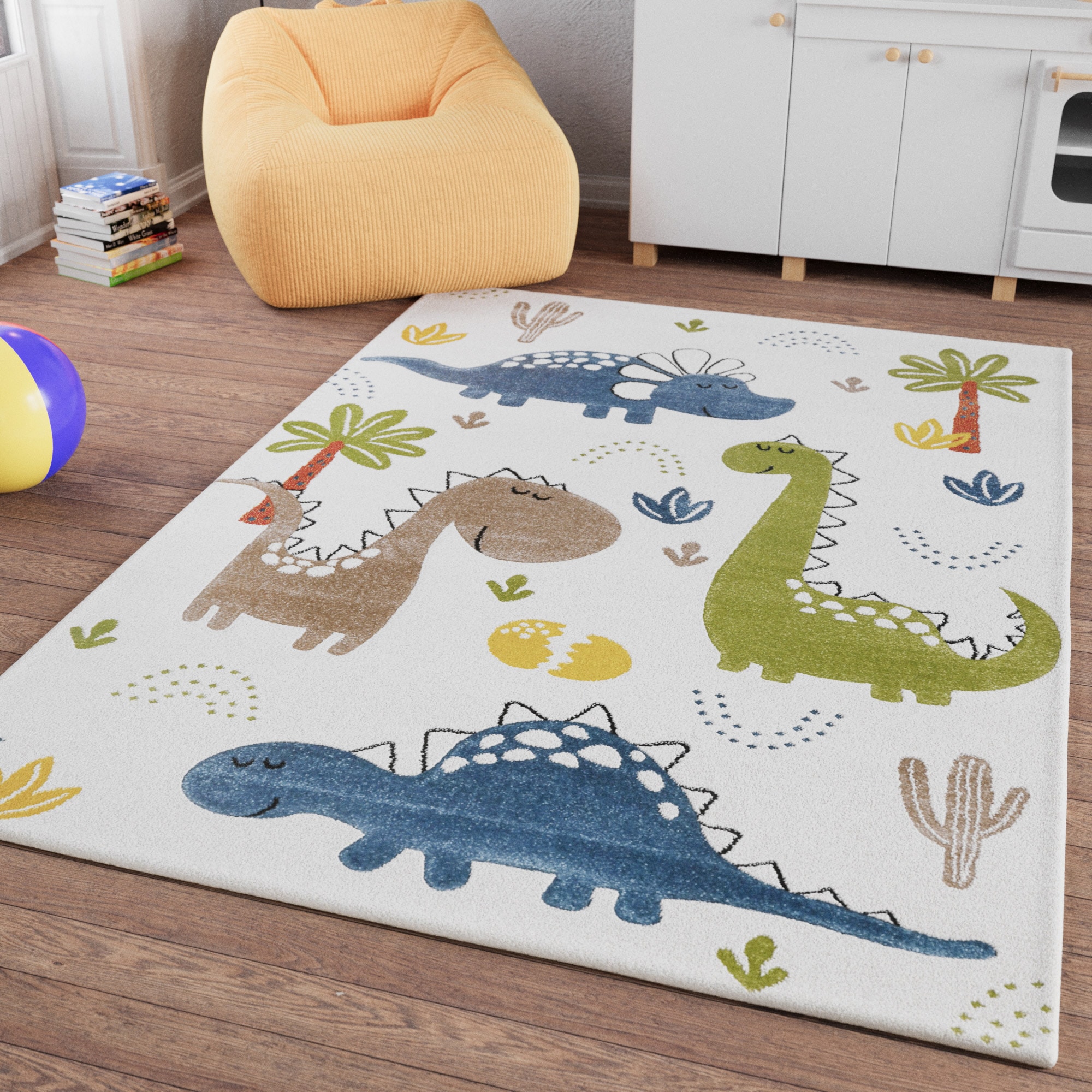 SMART KIDS Kinderteppich »Dino & Friends«, rechteckig, Moderner Spielteppich, strapazierfähig, pflegeleicht, Konturenschnitt