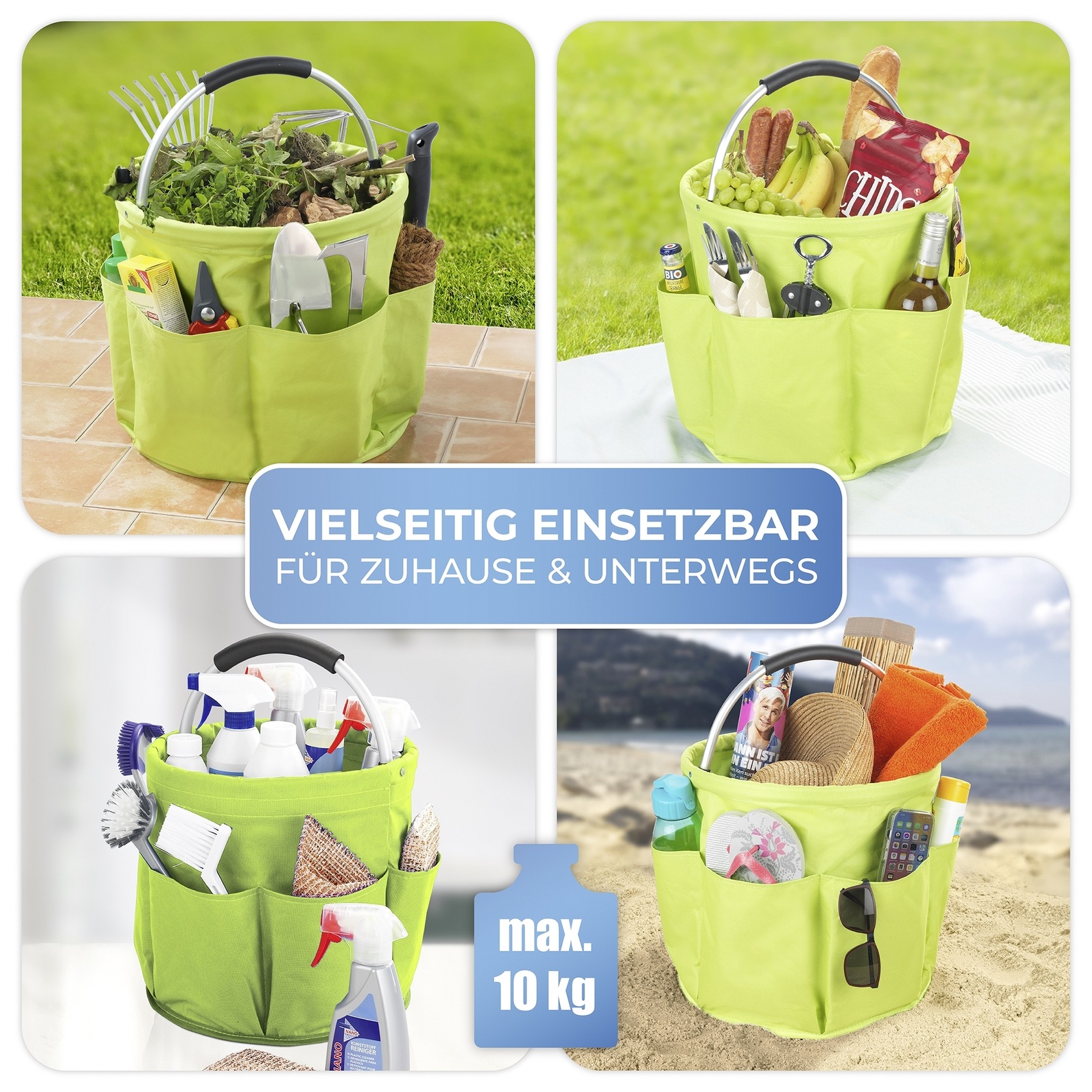 Maximex Gartensack Aufbewahrungskorb mit 6 Taschen für Gartenwerkzeug