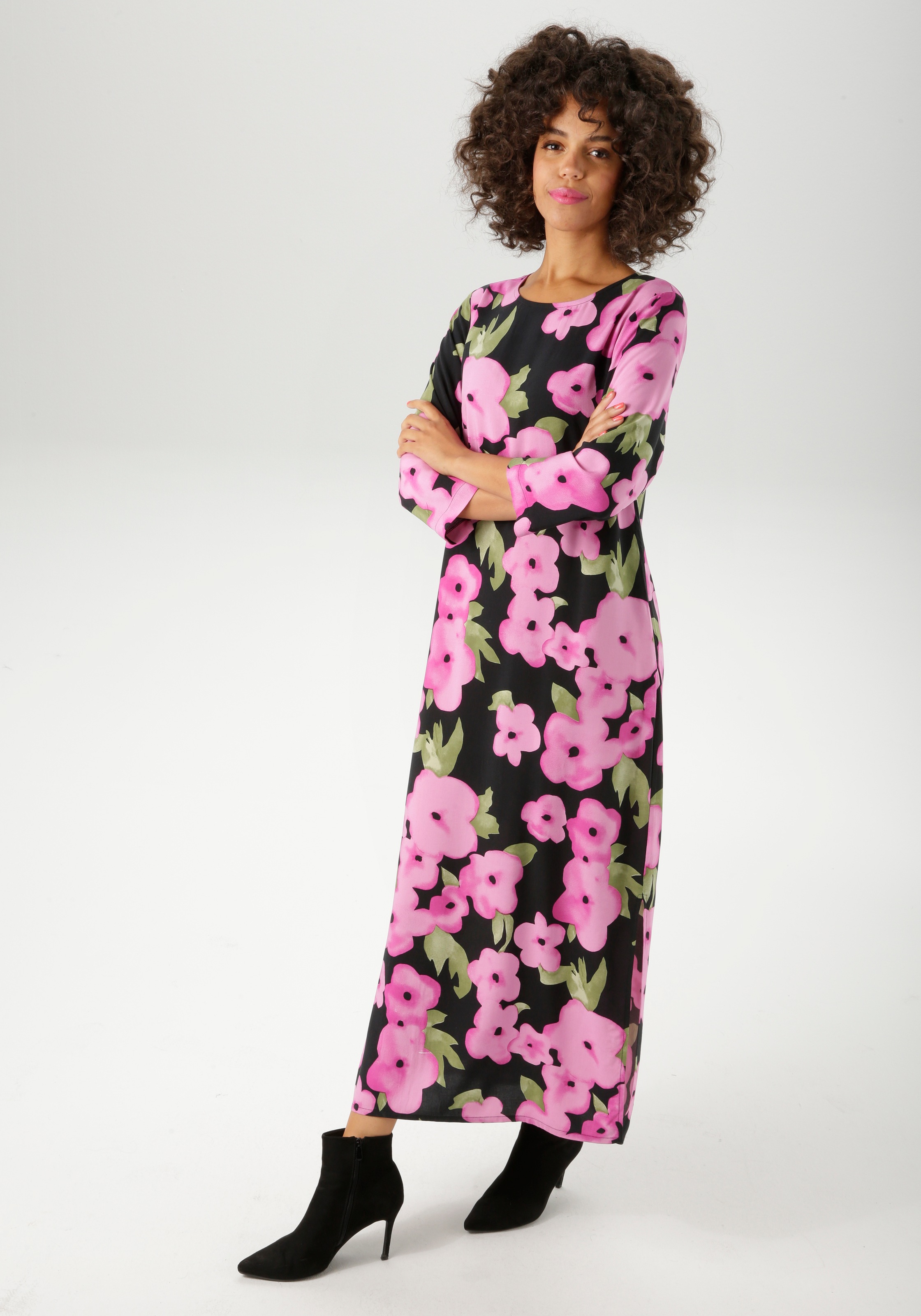 Aniston CASUAL Maxikleid, mit farbenfrohen Blumendruck - jedes Teil ein Uni günstig online kaufen