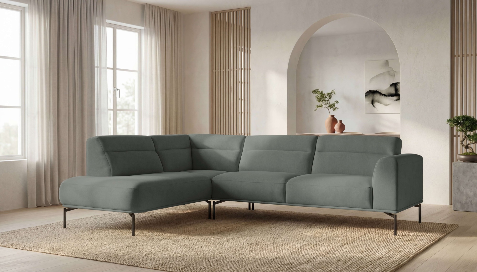 OTTO home Ecksofa "Nennor, weiches Chenille" Breite 278 cm, Wellenunterfederung, schwarze Metallfüße