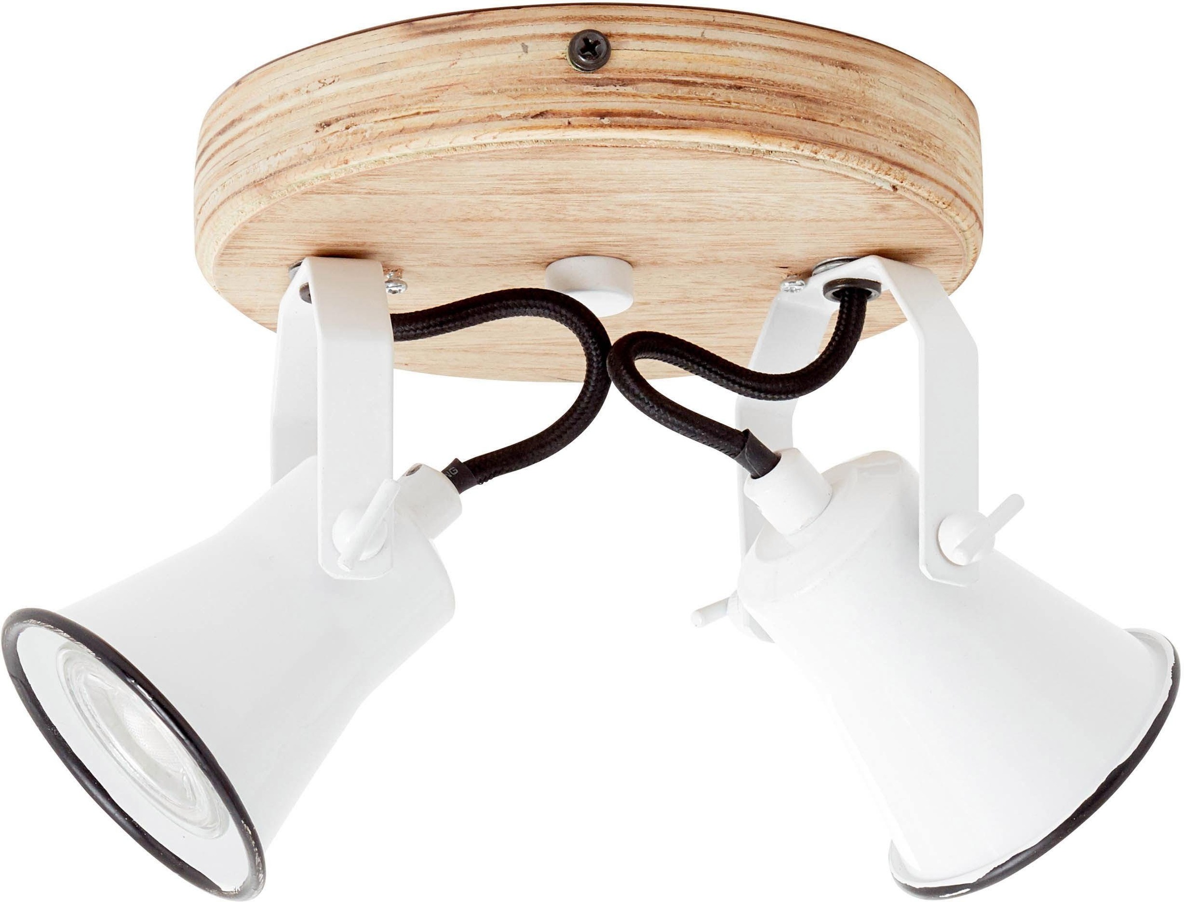 Brilliant Deckenspots »Seed«, 2 flammig, Leuchtmittel GU10 | ohne Leuchtmittel, 23 cm Ausladung, 2 x GU10, schwenkbar, Metall/Holz, weiß/holz hell
