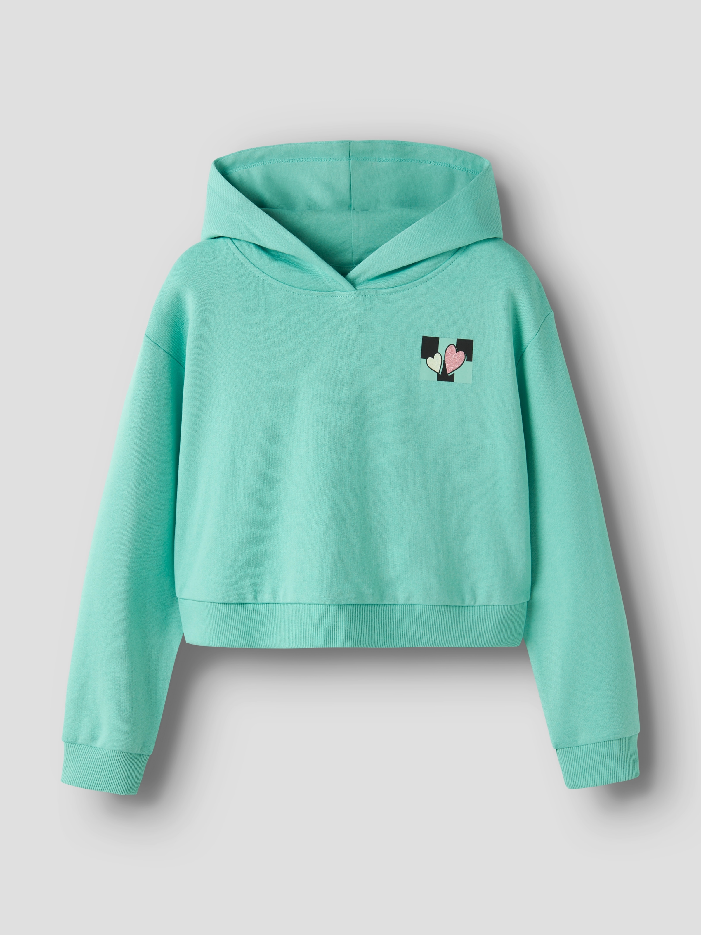Name It Kapuzensweatshirt »NKFTARA LS CROP RLX SWE WH BRU PS NOOS«, mit kleinem Brust- und großem Rückendruck

