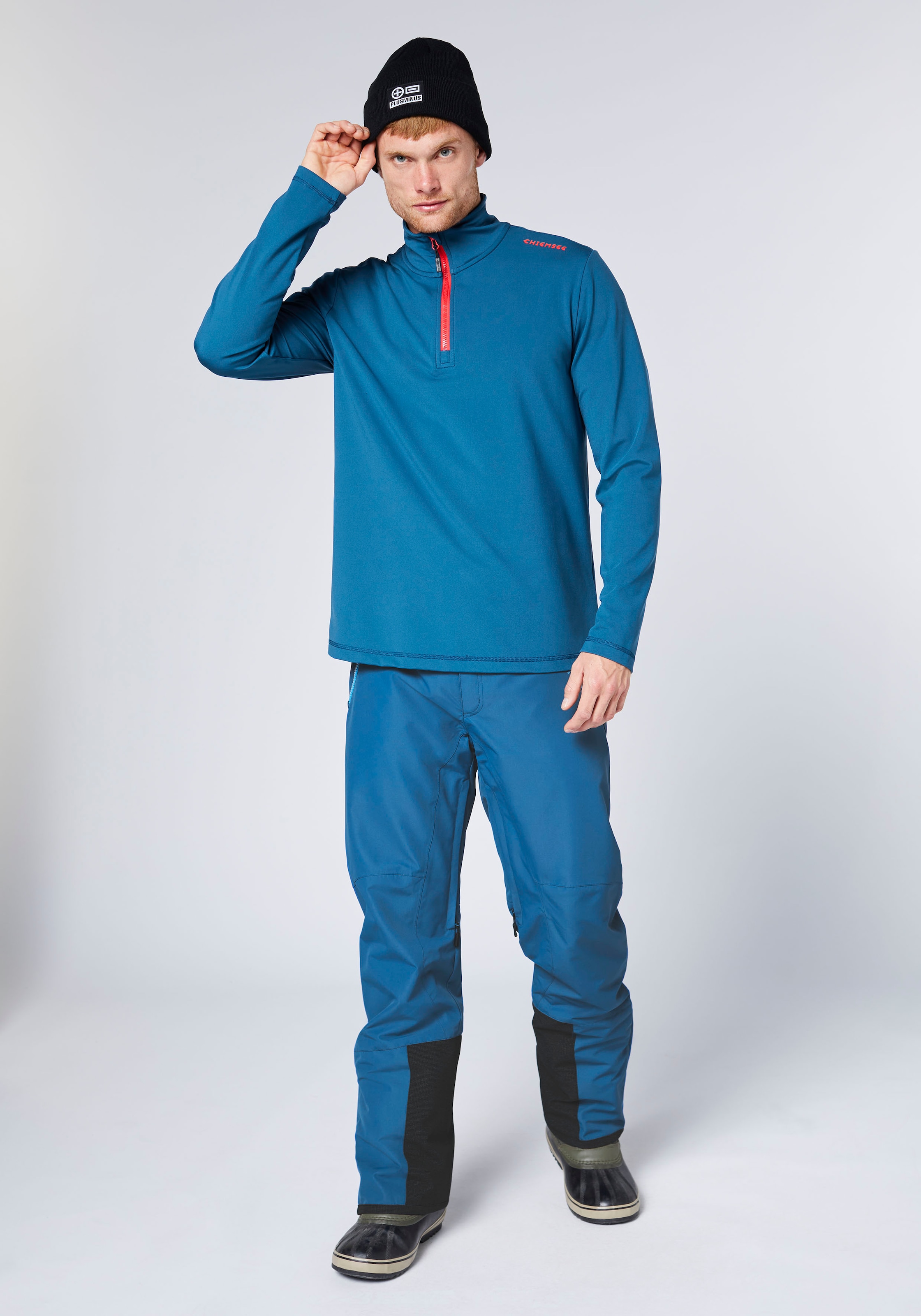 Chiemsee Strickfleece-Pullover aus Strickfleece, hochschließender Kragen, sportlicher Logodruck