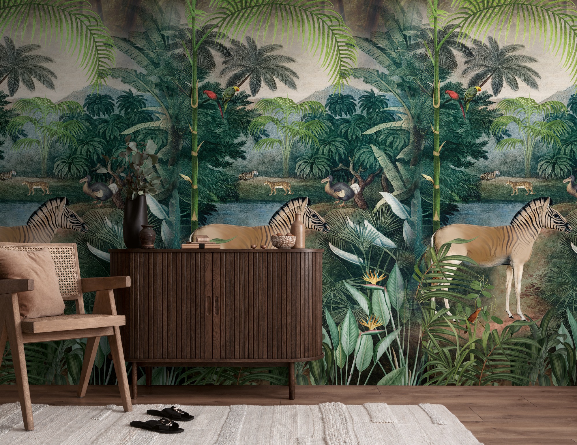 living walls Fototapete "The Wall 4 Botanic – Zebra im Dschungel Vlies-Fototapete" Motiv matt leicht strukturiert Zebra im Dschungel mit atmosphärischer Tiefe