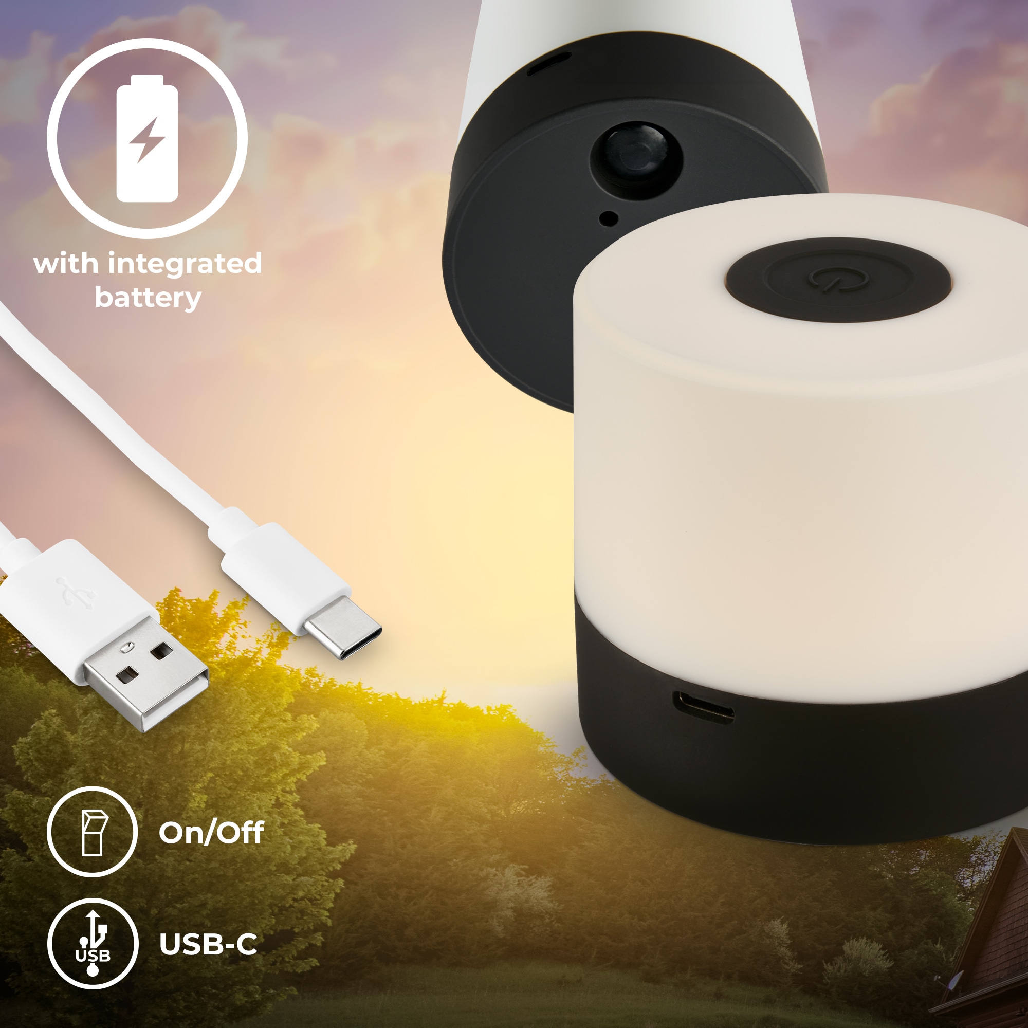 B.K.Licht Außen-Tischleuchte »BK_TL1588 Akku LED Tischlampe, 3-Stufen Touchdimmer, mit USB«, 1 flammig, Leuchtmittel LED-Modul | LED fest integriert, 2.700 K, 150 Lm, 2W, integrierte Batterie, IP44, 7xx7 cm, Schwarz