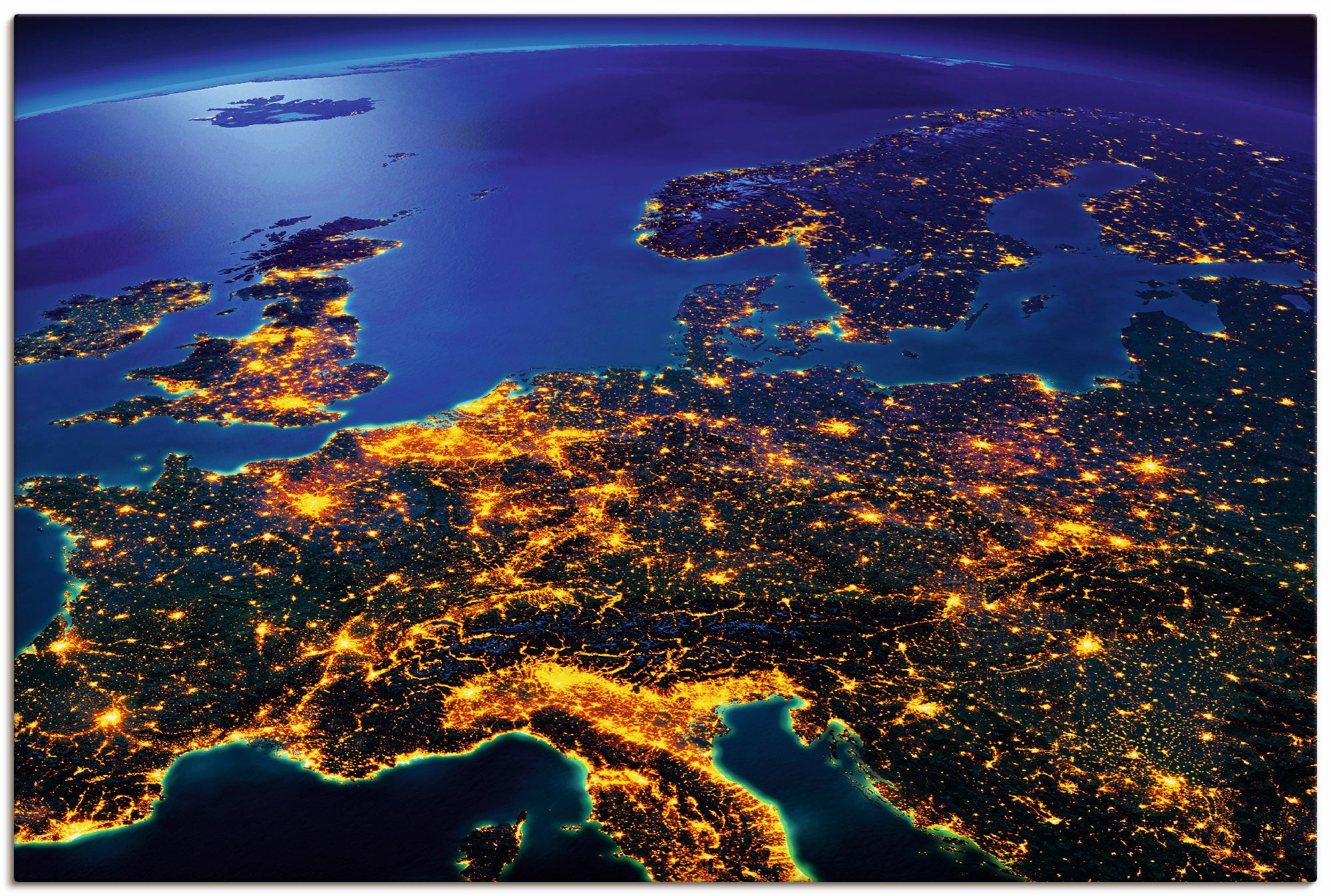 Artland Wandbild »Zentral Europa vom Weltraum«, Weltall & Kosmos, (1 St.), als Alubild, Outdoorbild, Leinwandbild, Poster, Wandaufkleber