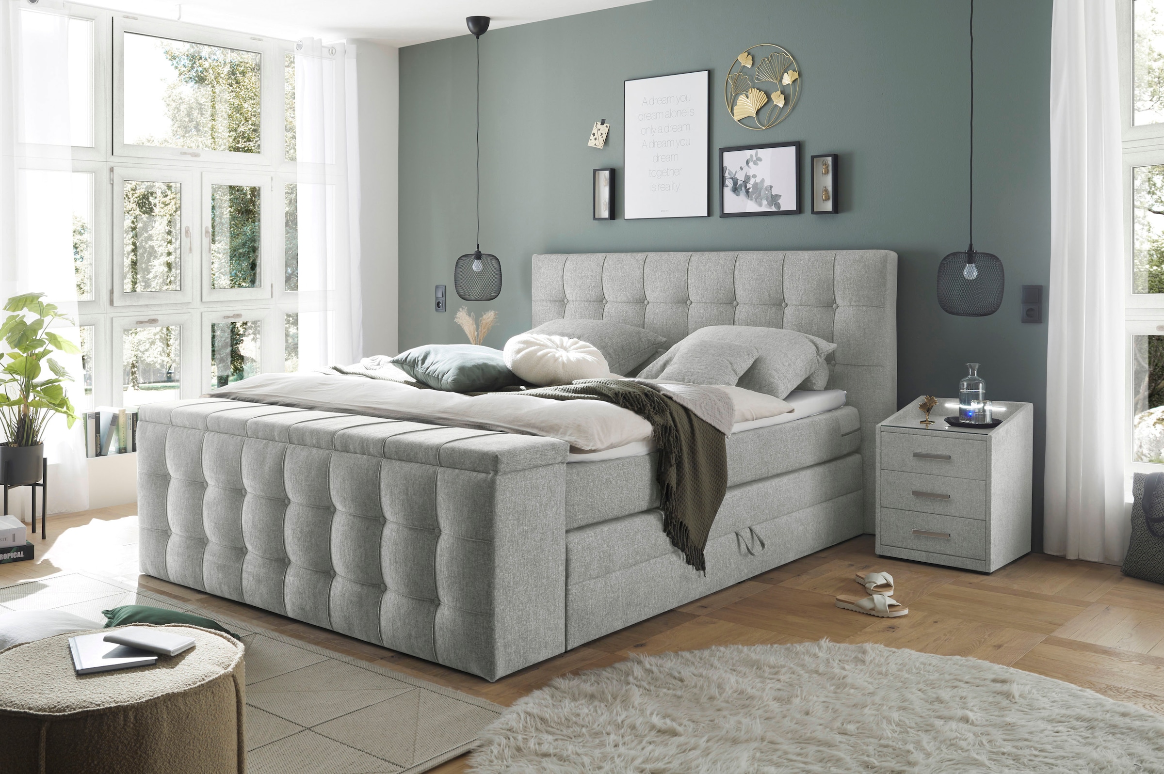 ED EXCITING DESIGN Boxspringbett »Managua«, (7 St.), zwei Bettkästen, harte Seite mit Kokosmatte, weiche Seite mit Filz