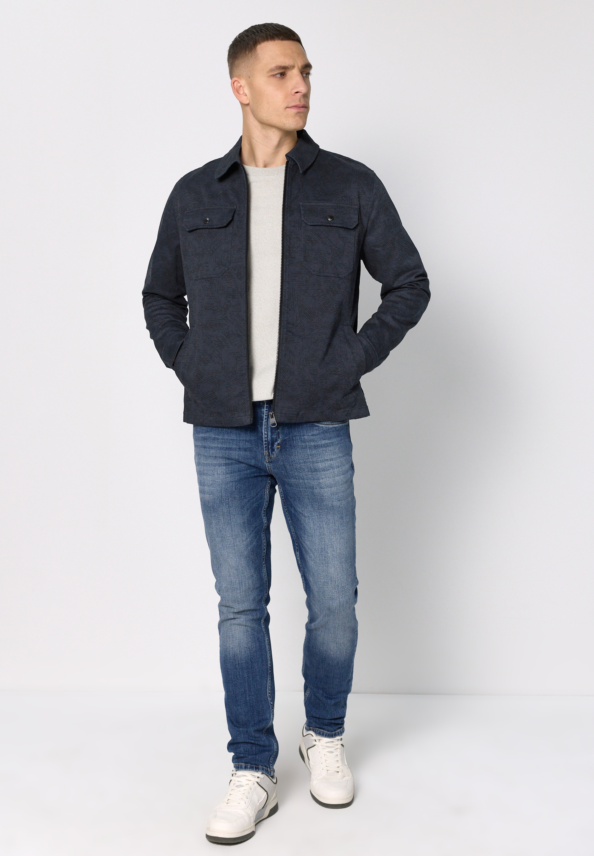 STREET ONE MEN Kurzjacke ohne Kapuze in washed Optik