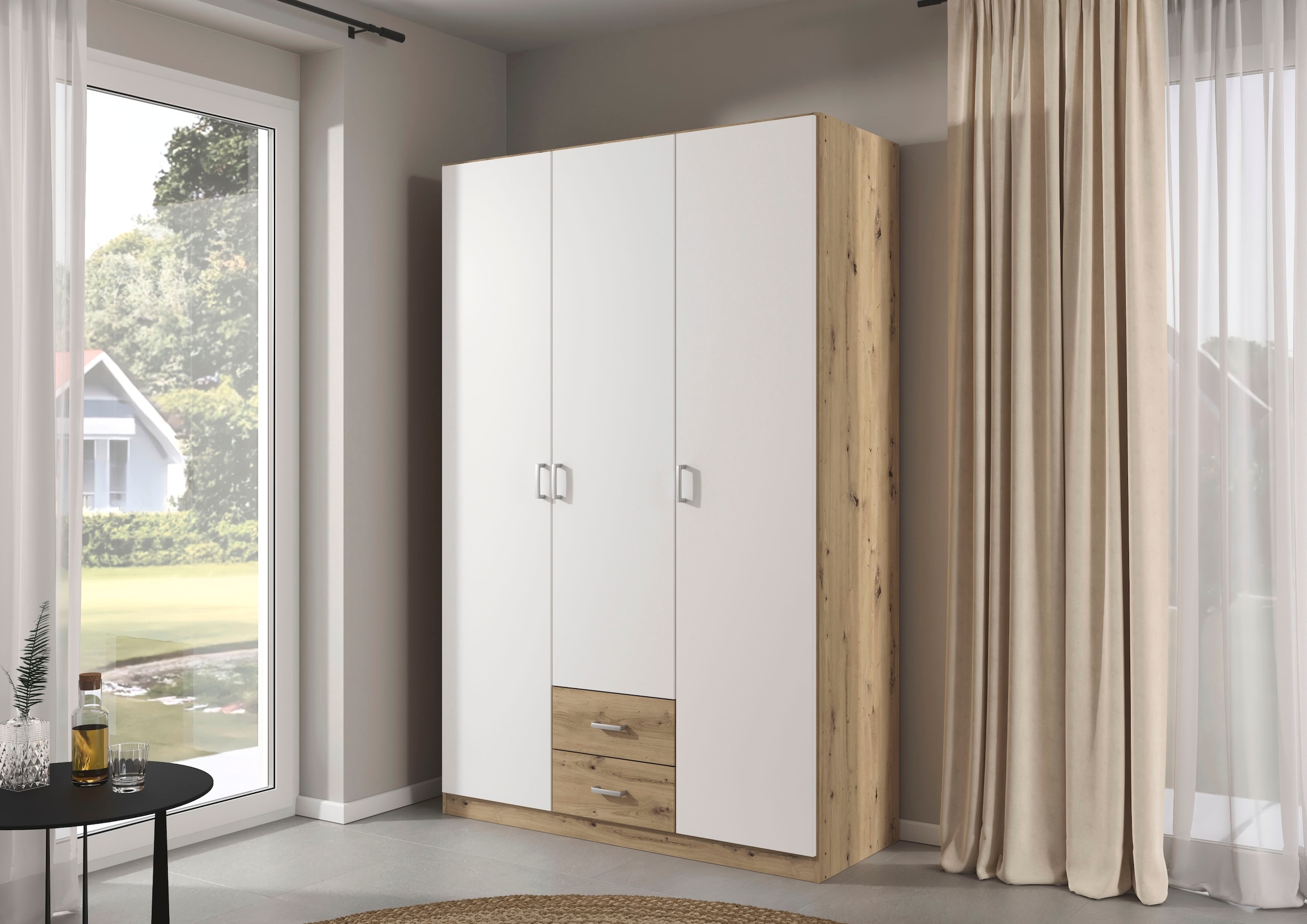rauch Drehtürenschrank "Kleiderschrank Garderobe GAMMA Breite 136 cm" in 3 Ausstattungen BASIC/CLASSIC/PREMIUM (inkl. SOFT-CLOSE-Funktion), mit Schubladen, verschiedene Griff-Varianten TOPSELLER MADE IN GERMANY