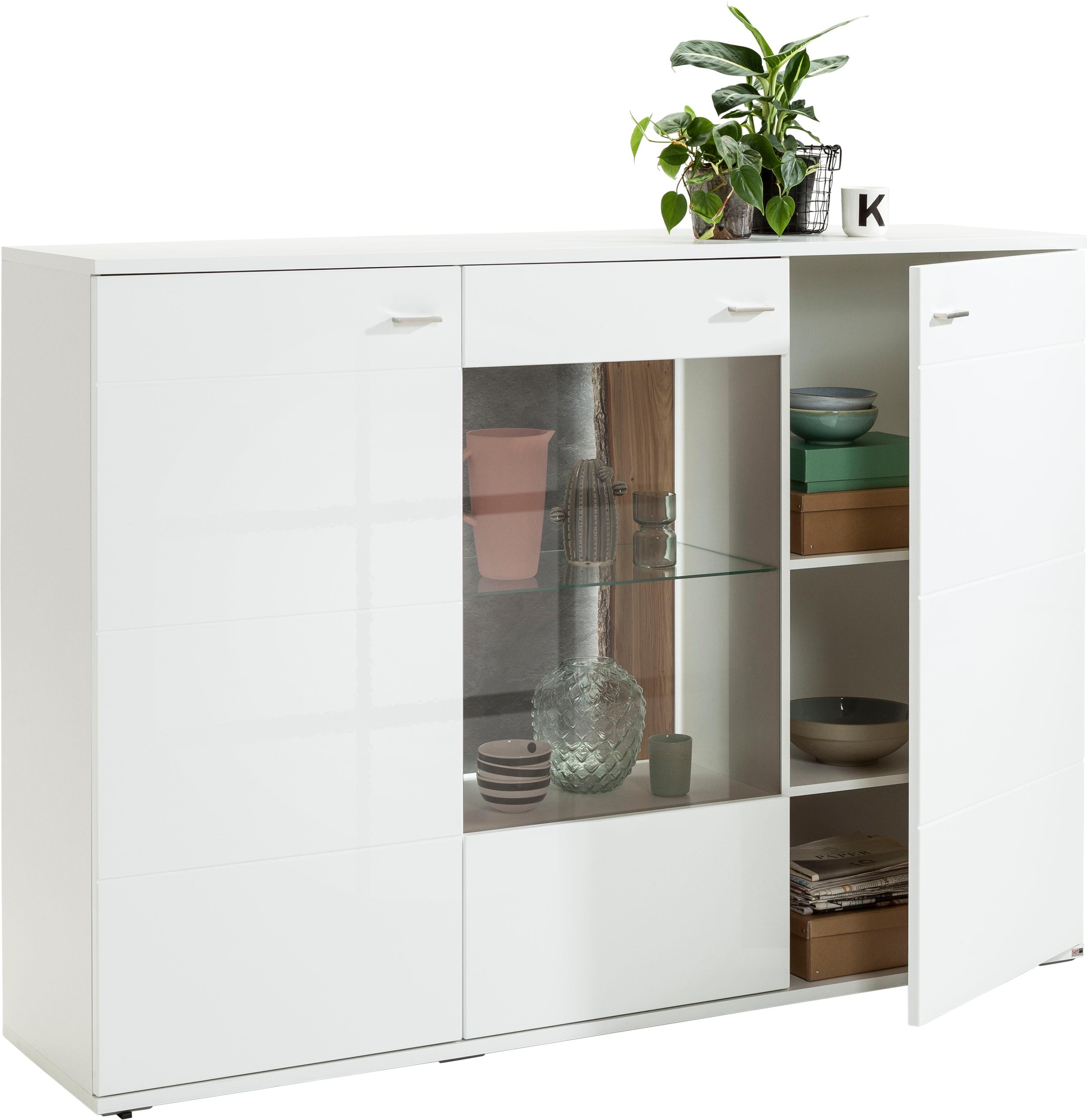 set one by Musterring Highboard »TACOMA«, Typ 52, Breite 180 cm, mit getönter Glastür