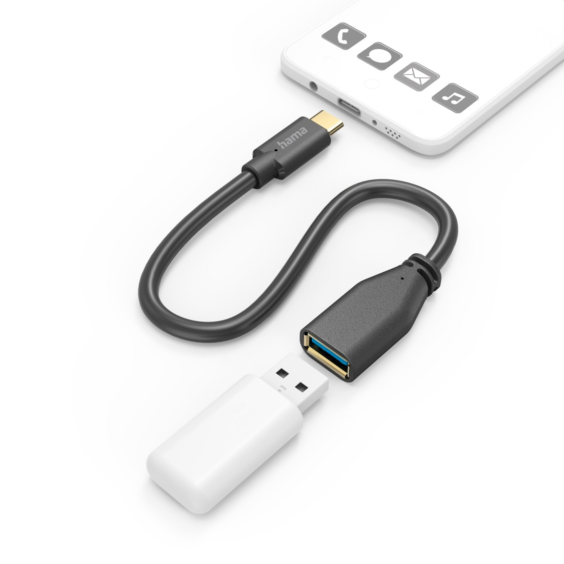 Hama USB-Kabel »USB Adapterkabel, OTG, USB C Stecker, USB A Buchse, 15 cm, Schwarz«, USB-C, USB Typ A, 15 cm