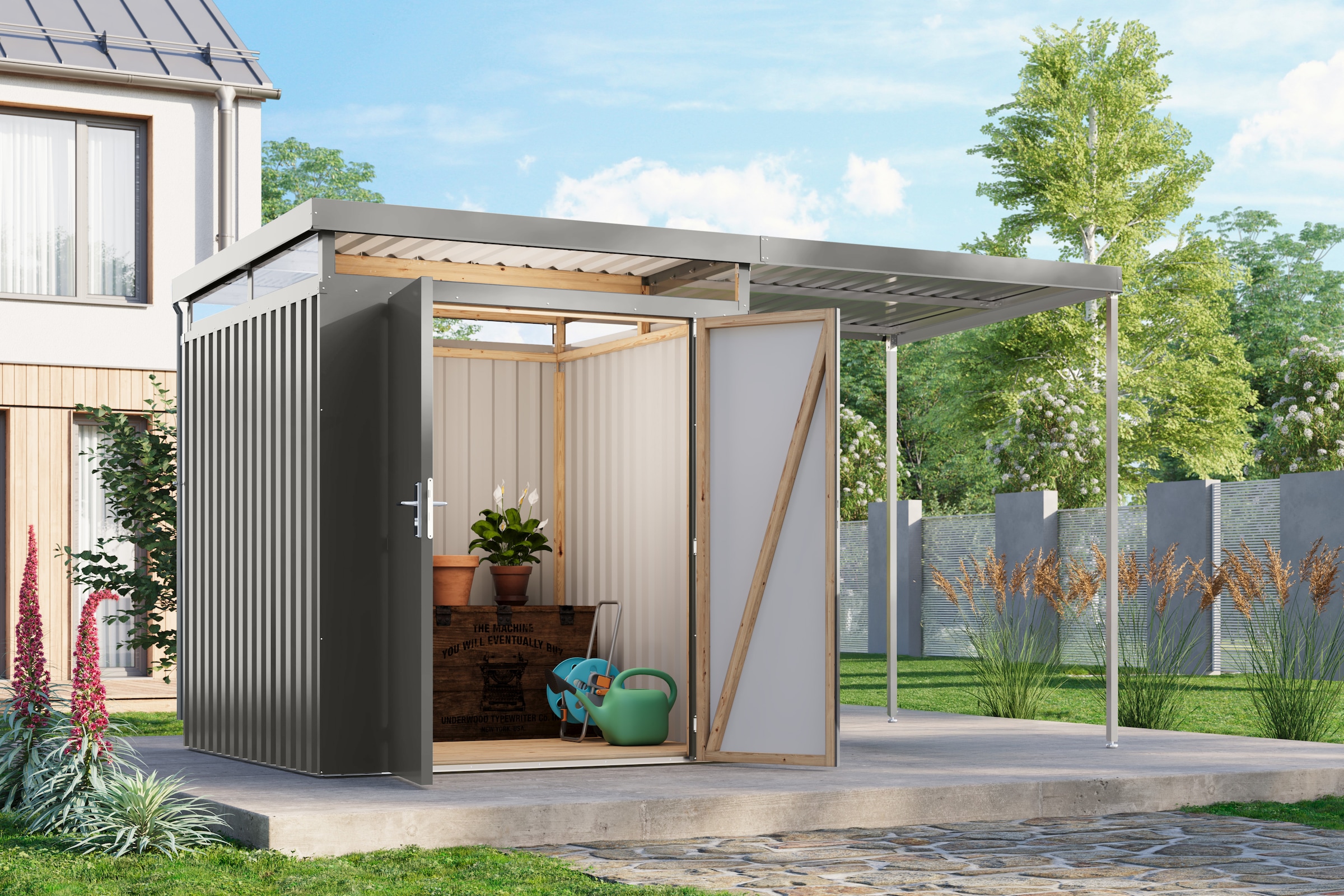 Karibu Gerätehaus »Titanium 2 SET mit Anbaudach«