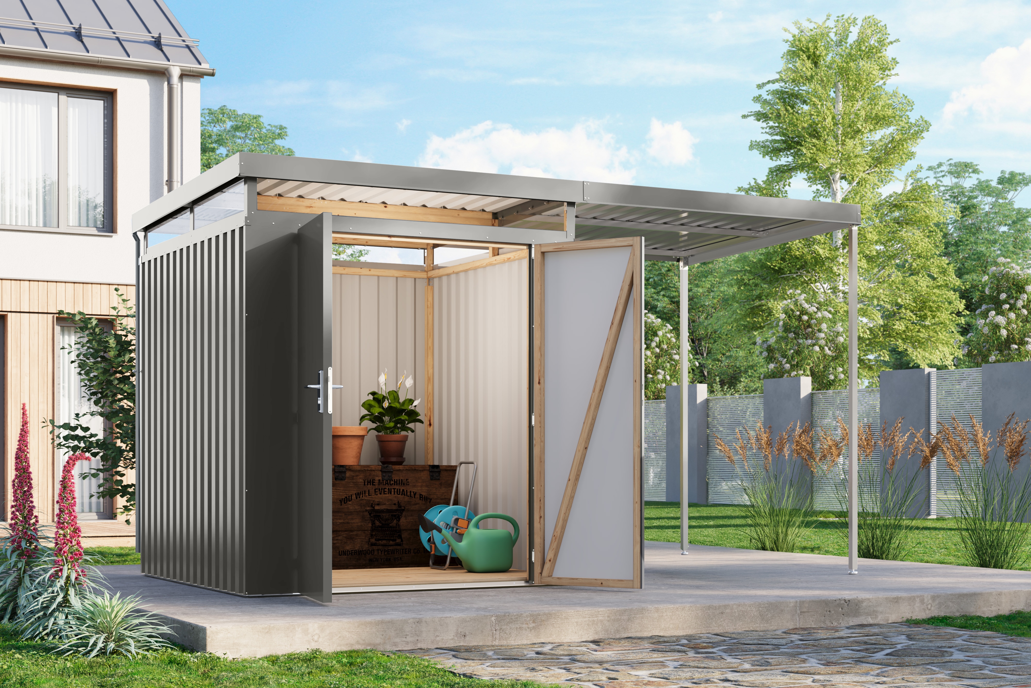 Karibu Gerätehaus "Titanium 2 SET mit Anbaudach" Made in Germany
