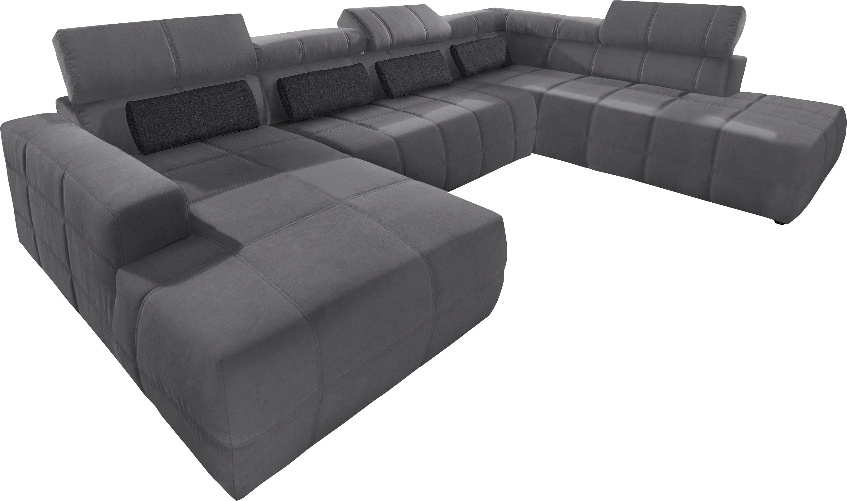 DOMO collection Wohnlandschaft "BRANDON belastbar bis 140 kg/Sitz, 359x228 cm, U-Form" mit Sitztiefenverstellung, Luxus-Microfaser, dunkelgrau