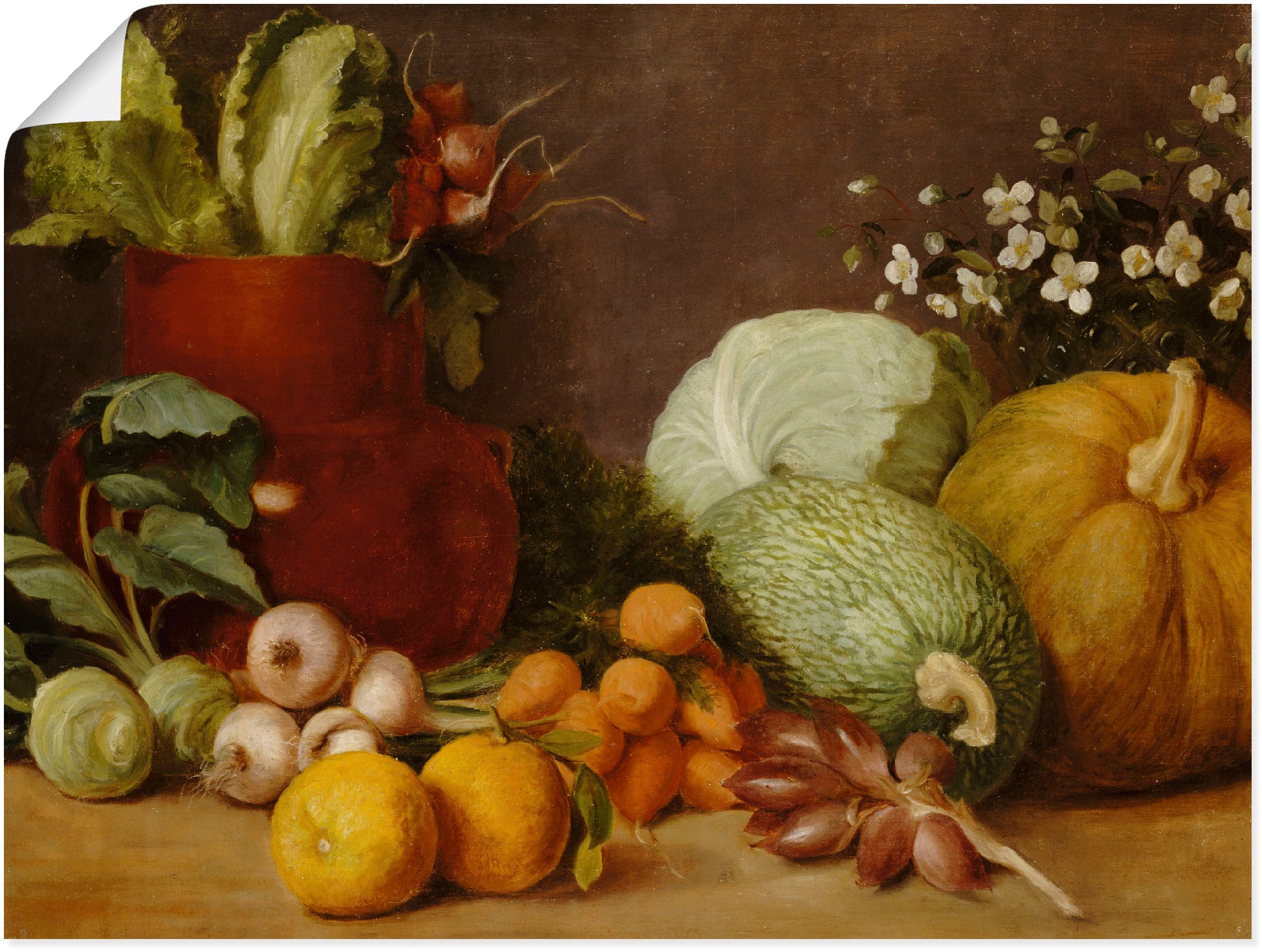 bestellen | als Arrangements, Wandaufkleber Leinwandbild, »Bodegon Um Wandbild BAUR (Gemüse-Stillleben). versch. 1884-90«, oder in Größen Poster (1 Artland St.),