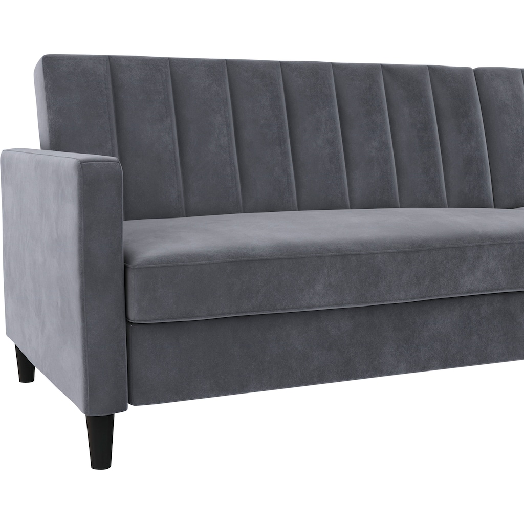 Dorel Home Ecksofa mit Schlafffunktion, Recamiere mit Stauraum beidseitig montierbar, Rückenlehne 2-teilig und 3-fach verstellbar