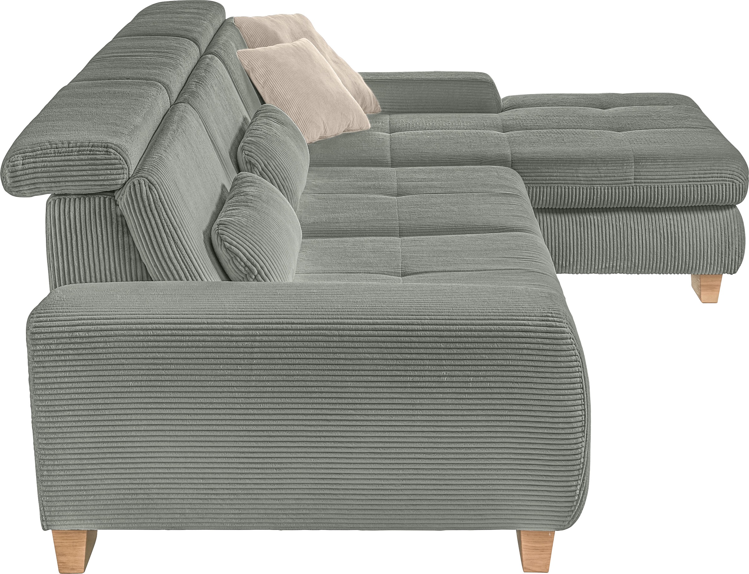 set one by Musterring Ecksofa »SO 3400 Sitzhöhe 47cm oder 49cm, Sitztiefe verstellbar, B/T: 307/195cm«, Kopteil verstellbar, mit Bettfunktion, in Cord, lind, Sitzhöhe 47