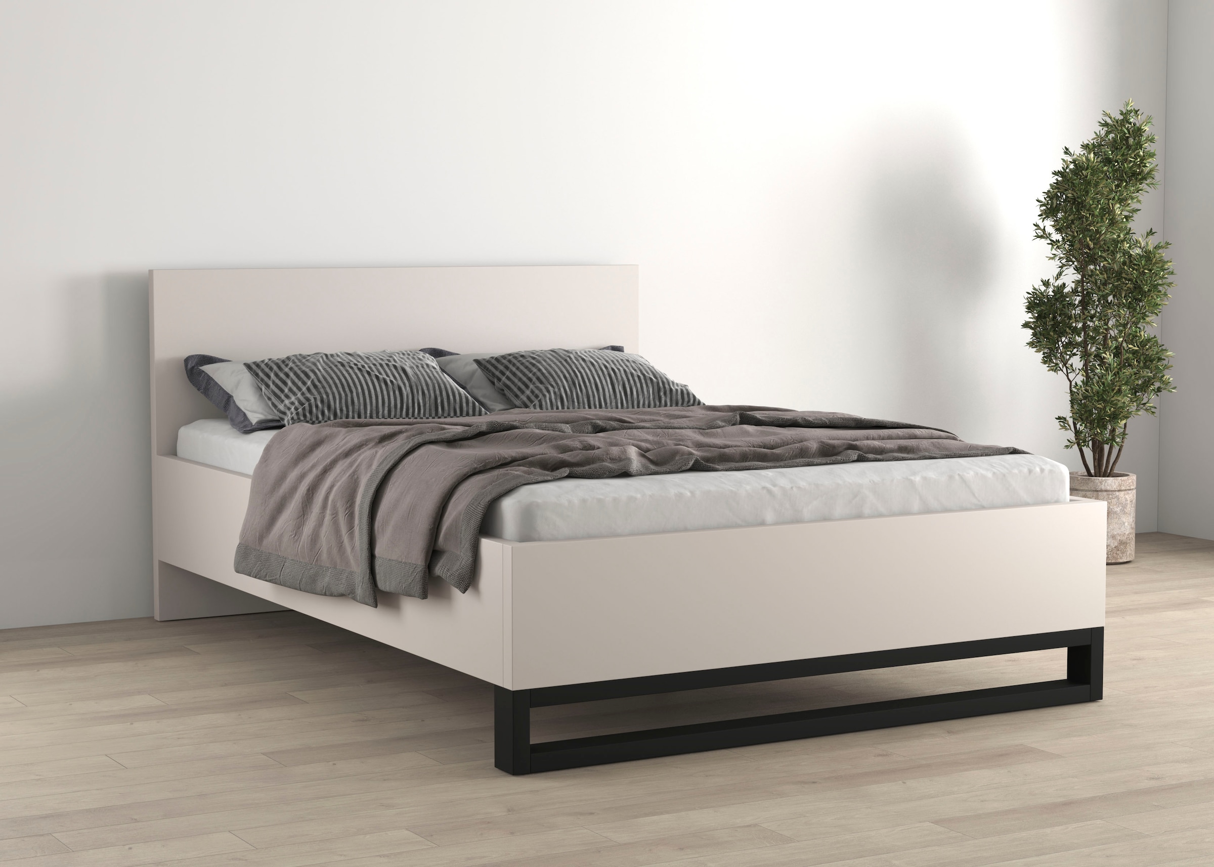 Home affaire Bettgestell "Bronne, Topeseller, Industrial Design" In den Breiten 140cm, 160cm und 180cm, Stauraumbett in drei Breiten, stabil mit Kufen in Metalloptik