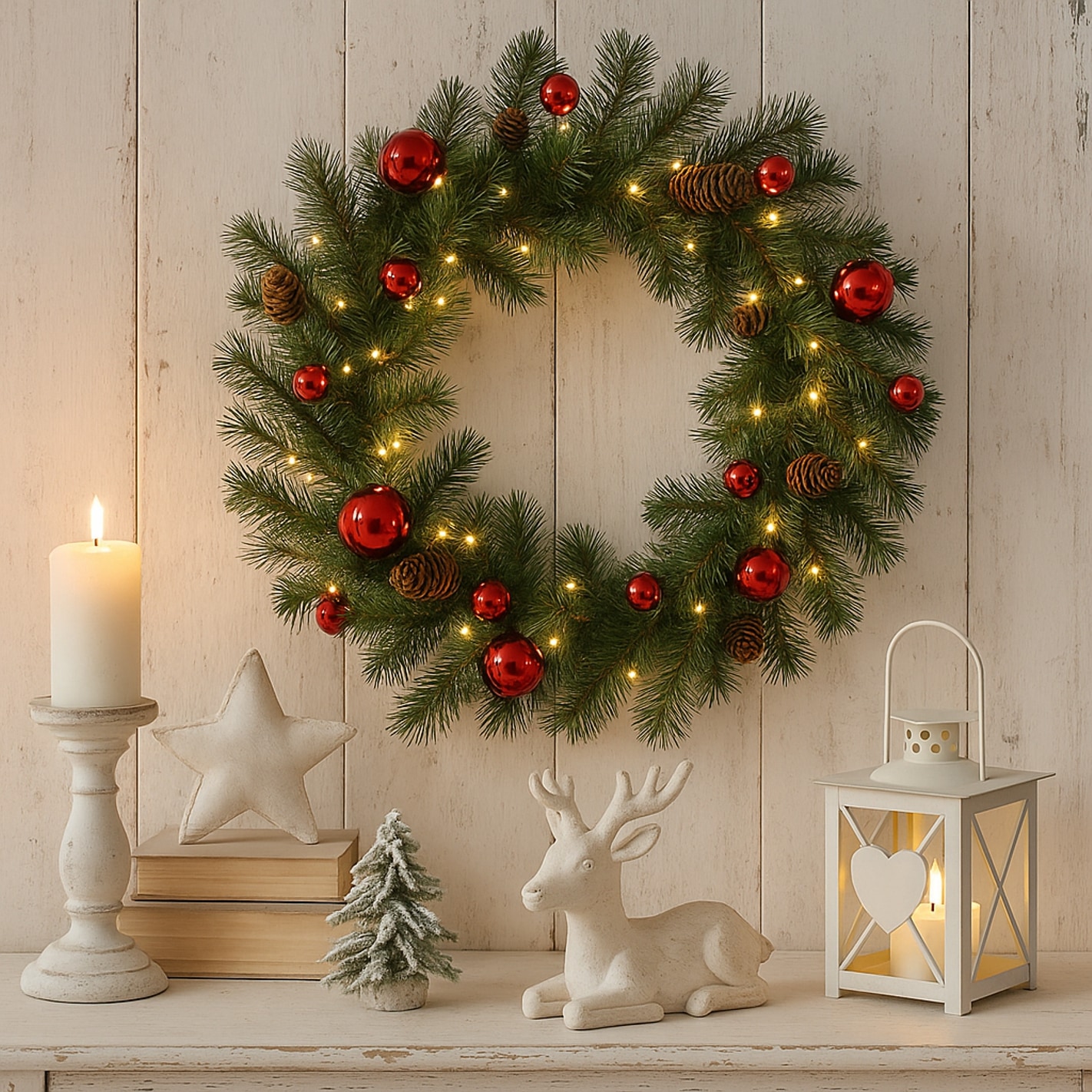 I.GE.A. Kunstkranz »LED-Weihnachtskranz künstlich« Tannenkranz Kugeln/Zapfen Adventskranz Türkranz Weihnachtsdeko