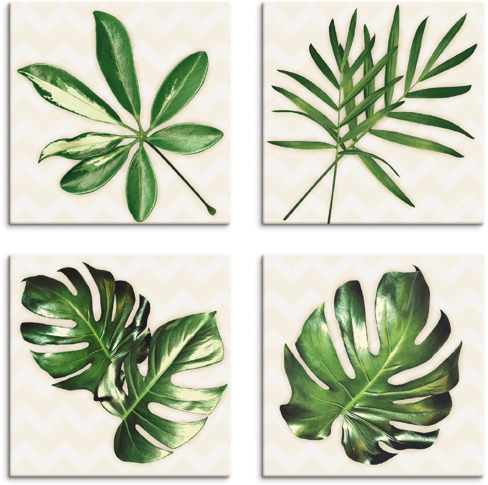 Artland Leinwandbild "Blätter mit Muster", Blätter, (4 St.), 4er Set, verschiedene Größen