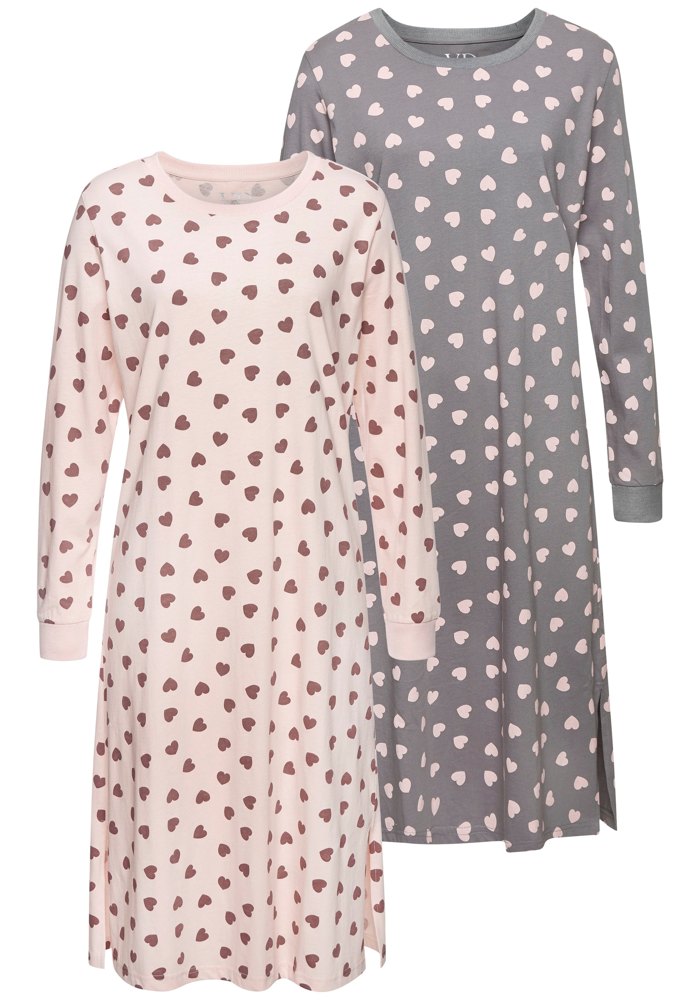 Vivance Dreams Nachthemd Spar-Set, 2 Stück, 2 Stk. tlg. mit süßem Herzmuste günstig online kaufen