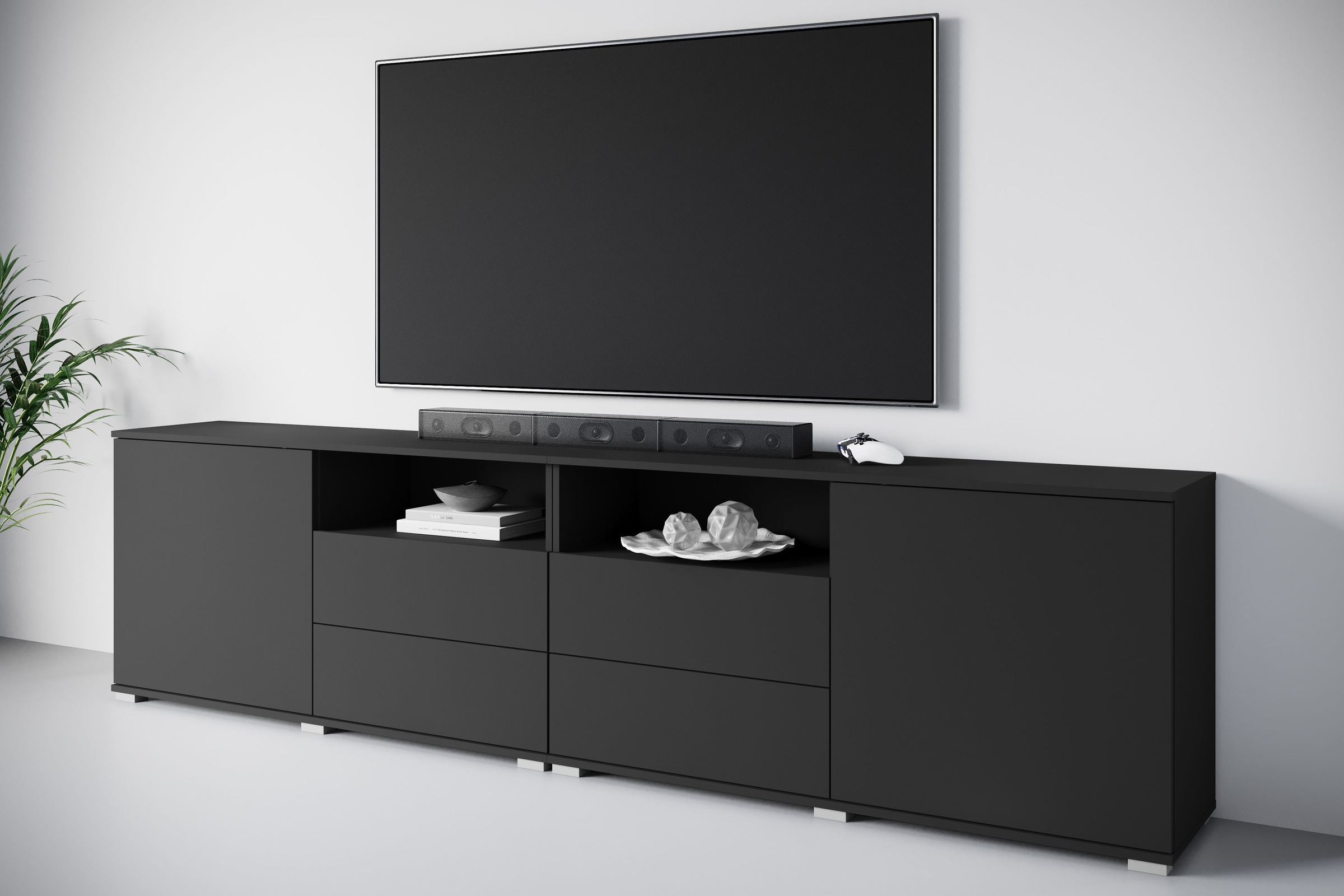 OTTO home Lowboard "Kenia, TV-Schrank, 240 cm breit, mit 2 Türen und 4 Schubladen" 1 Stk. tlg. Höhenverstellbare Einlegeböden und offene Ablagefächer