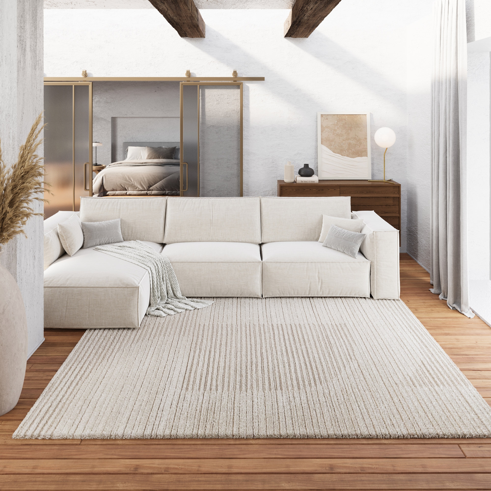 Wecon home Teppich »Sven«, rechteckig, 18 mm Höhe, Gewebt, Hoch-Tief, pflegeleicht, Streifen Muster, Scandi, Wohnzimmer
