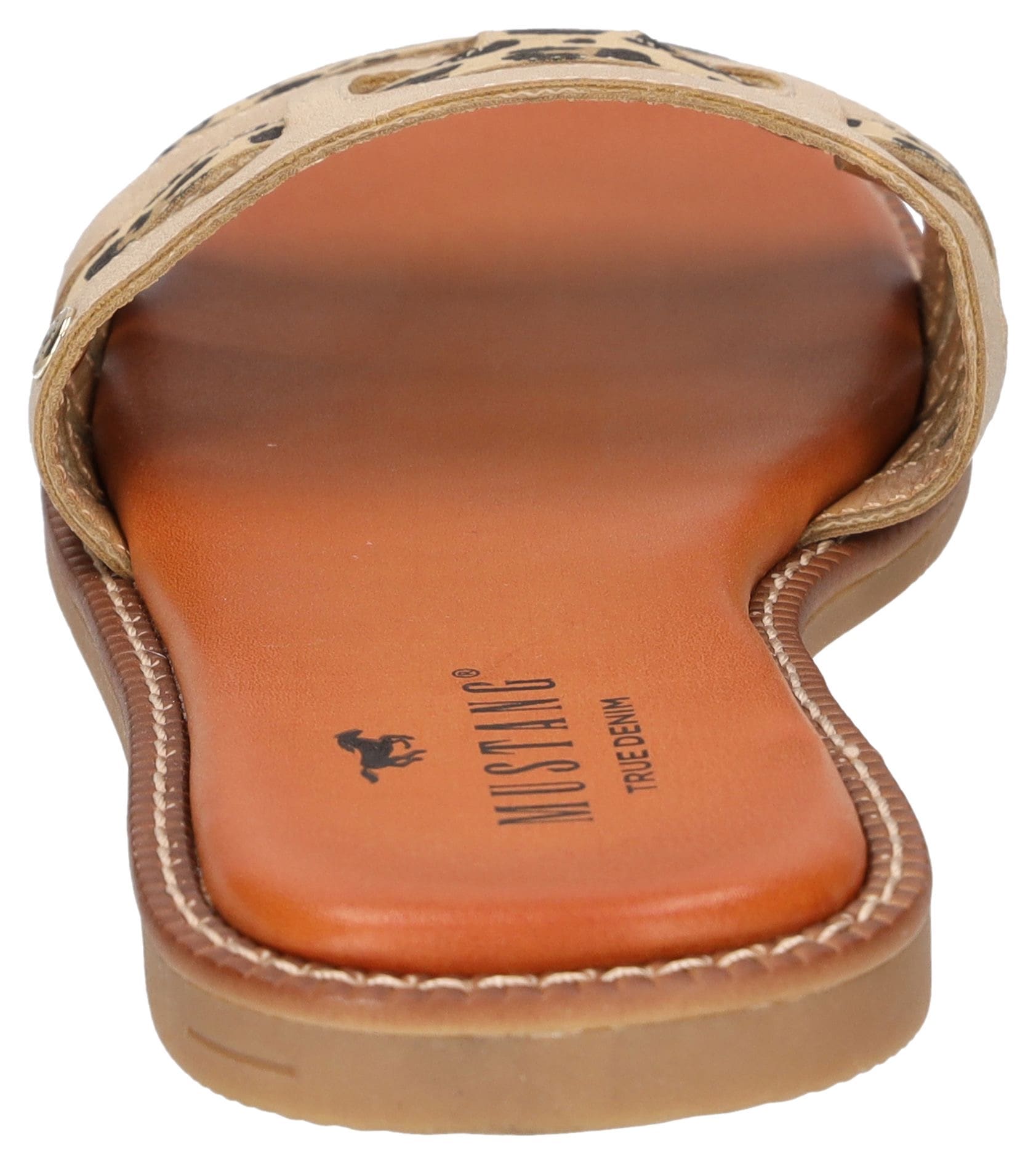 Mustang Shoes Pantolette, Flats, Sommerschuh, Urlaubschuh, Slides mit Leo-Einsätzen