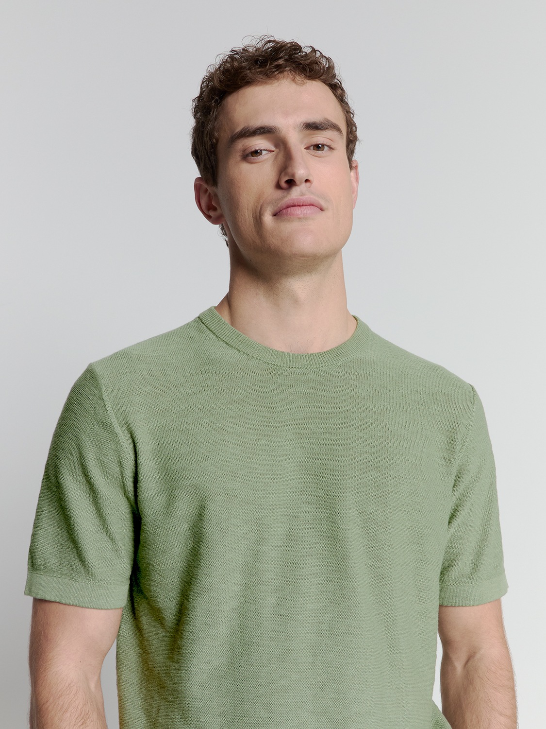 T-Shirt NO EXCESS "No Excess T-Shirt gestrickt", Herren, Gr. L, grün, 100% baumwolle, Shirts T-Shirt 3