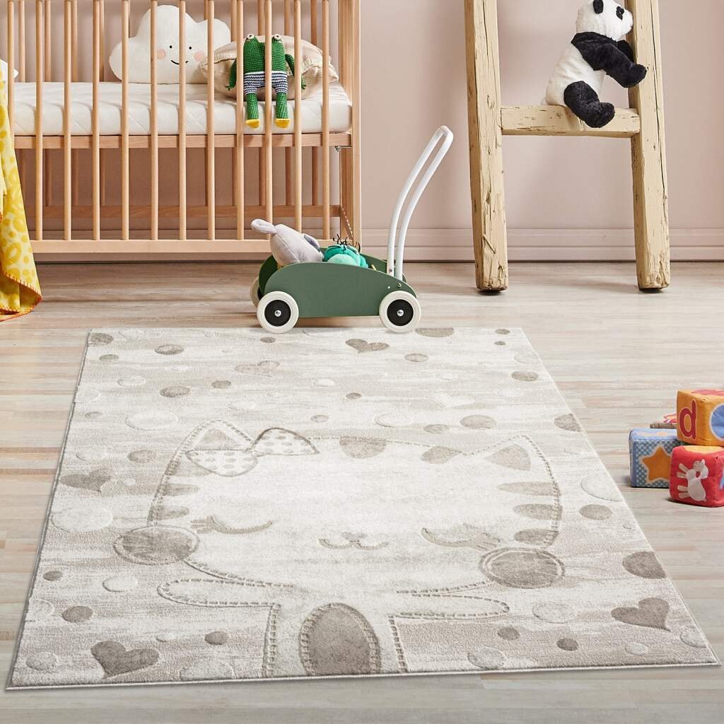 Carpet City Kinderteppich "MARA720", rechteckig, 11 mm Höhe, Kinderzimmer Teppich Tiere Beige Spielzimmer