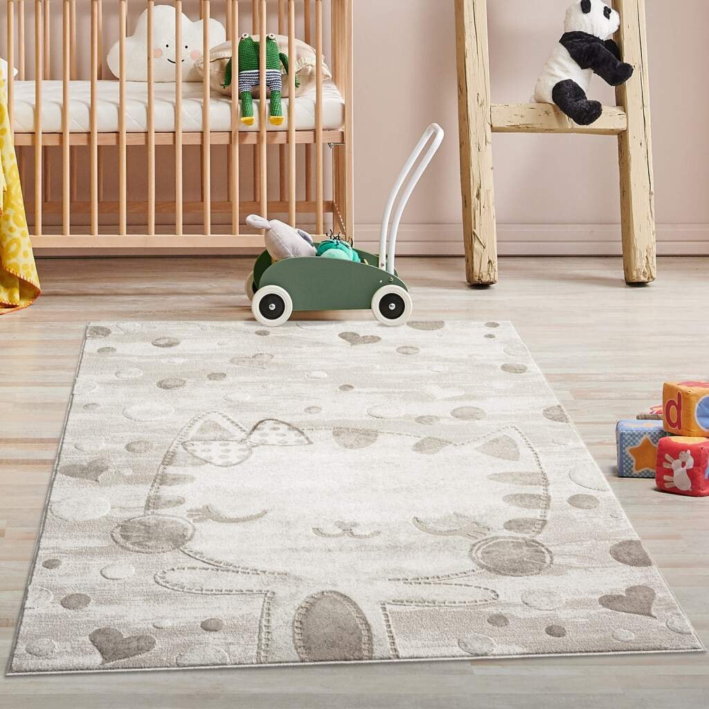 Carpet City Kinderteppich "MARA725", rechteckig, Kinderzimmer Teppich Sterne Beige Spielzimmer