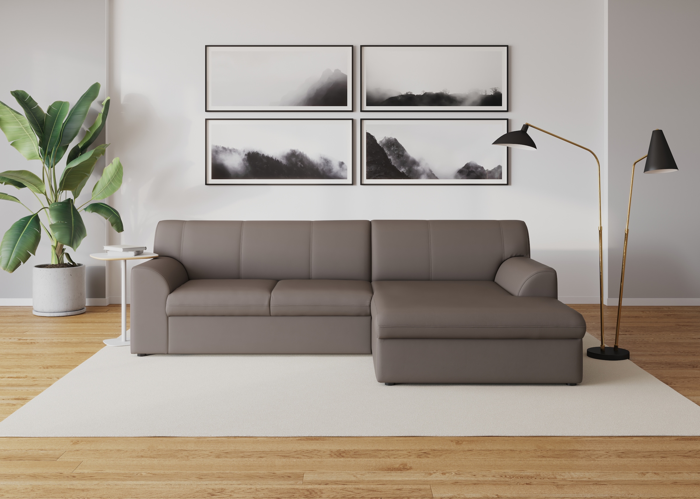 DOMO collection "Topper, elegant und zeitlos, kompaktes Stellmaß 245/155cm, L-Form" mit Recamiere, wahlweise mit Schlaffunktion