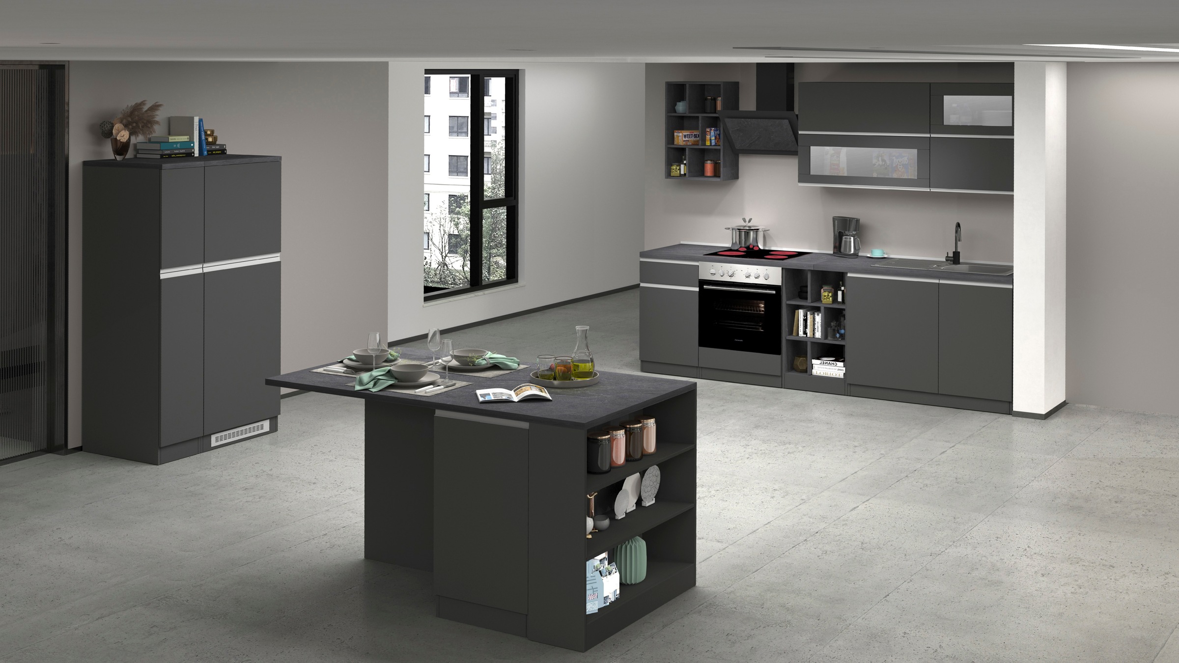 KOCHSTATION Küchenzeile »KS-Sole«, Breite 256 cm, Hängeregal, Geschirrabtropfschrank, ohne E-Geräte