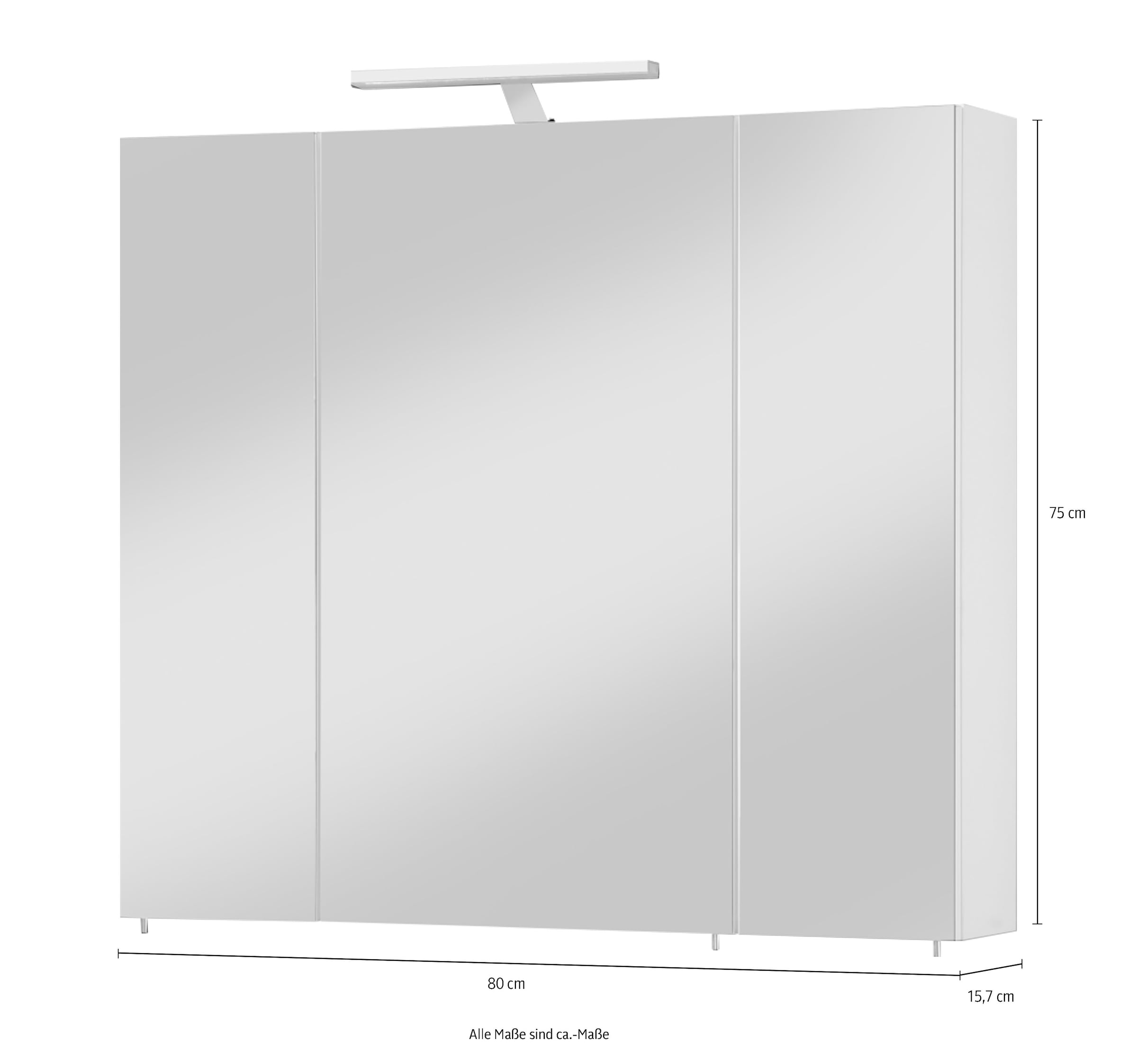 welltime Spiegelschrank »Torino«, Breite 80 cm, 3-türig, LED-Beleuchtung, Schalter-/Steckdosenbox