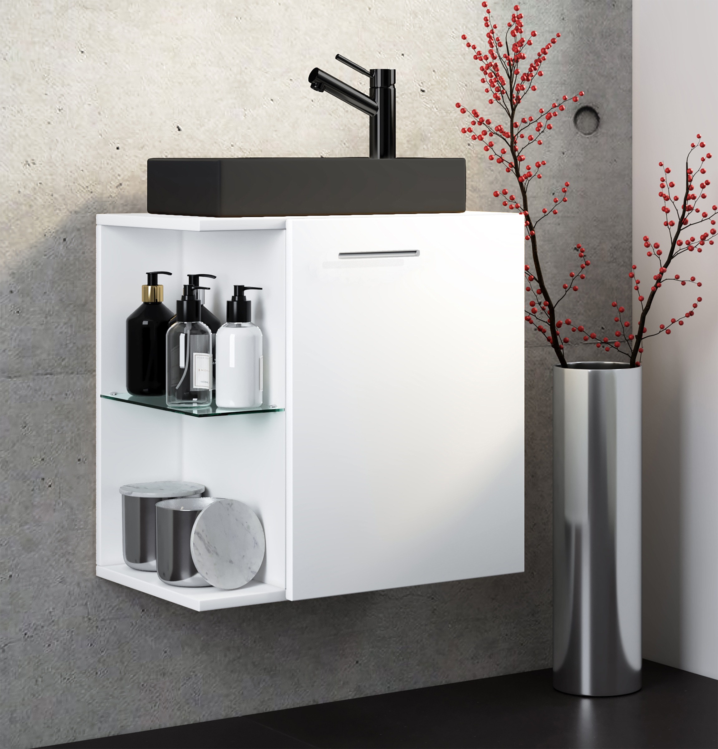 VCM Waschtisch "2-tlg Waschtisch Hausa Toilette schmal Schwarz" 2 Stk. tlg.