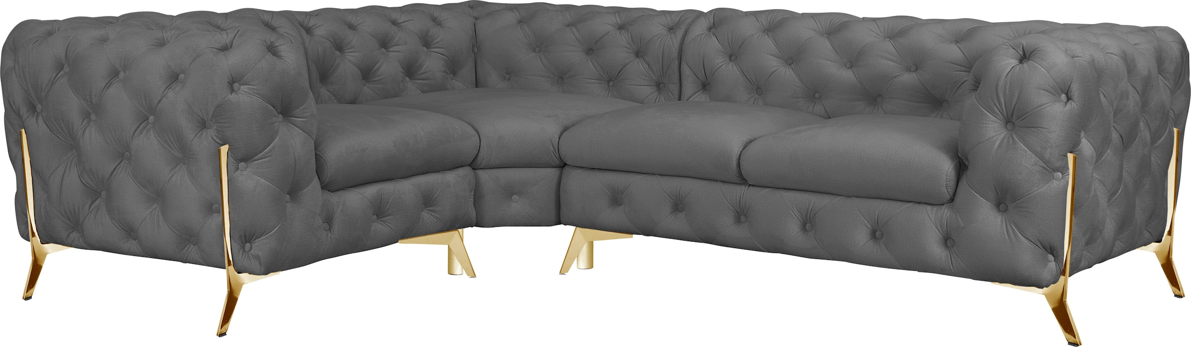 Leonique Chesterfield-Sofa "Amaury L-Form", moderne Chersterfield-Optik, Breite 262 cm, Fußfarbe wählbar