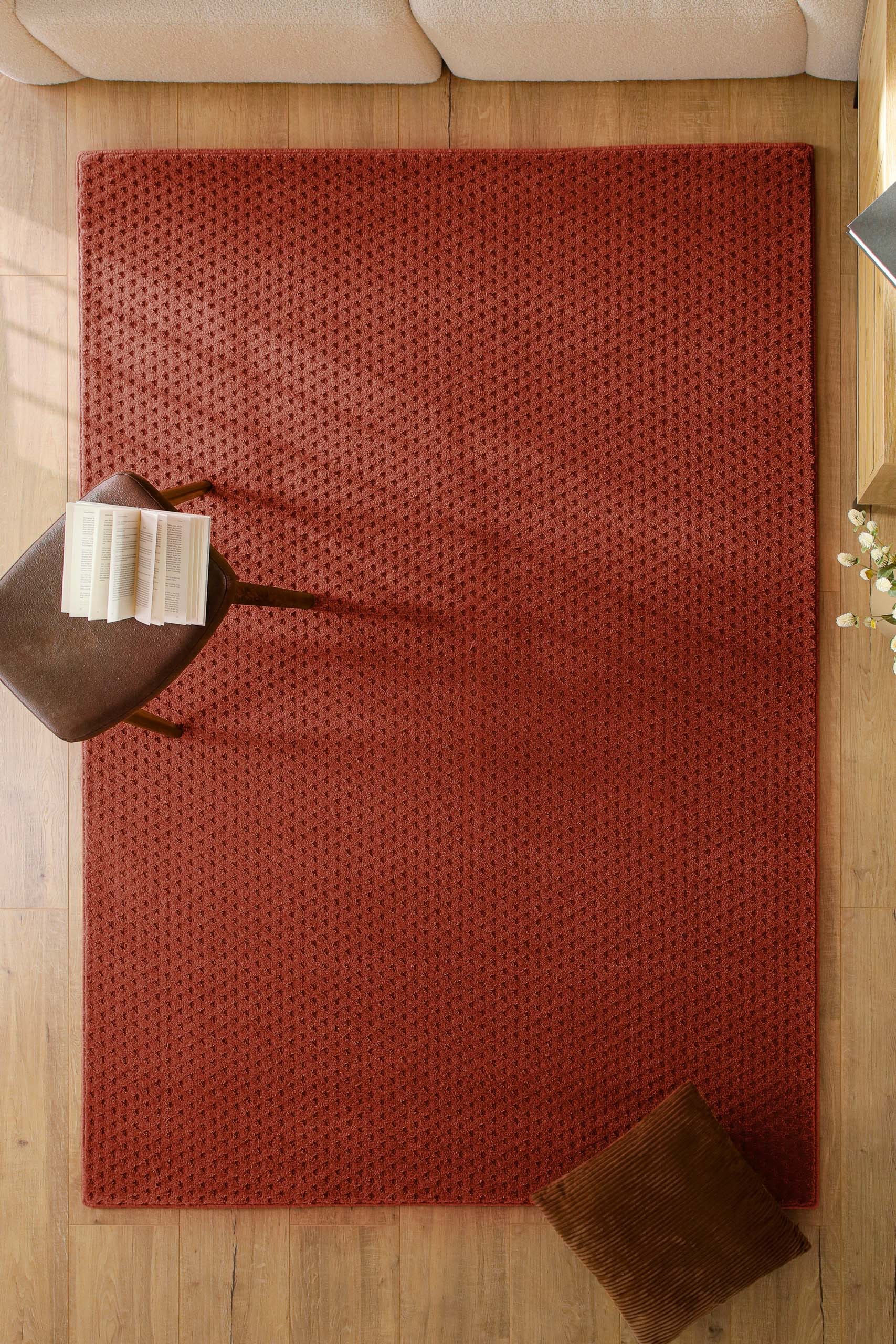 Teppich WECON HOME "Castello THREE", kamin rot, B:200cm H:7mm L:300cm, Schurwolle, Teppiche, Teppich, Schurwolle, Kurzflor mit Hoch-Tief-Effekt, Wohnzimmer, Punktmuster