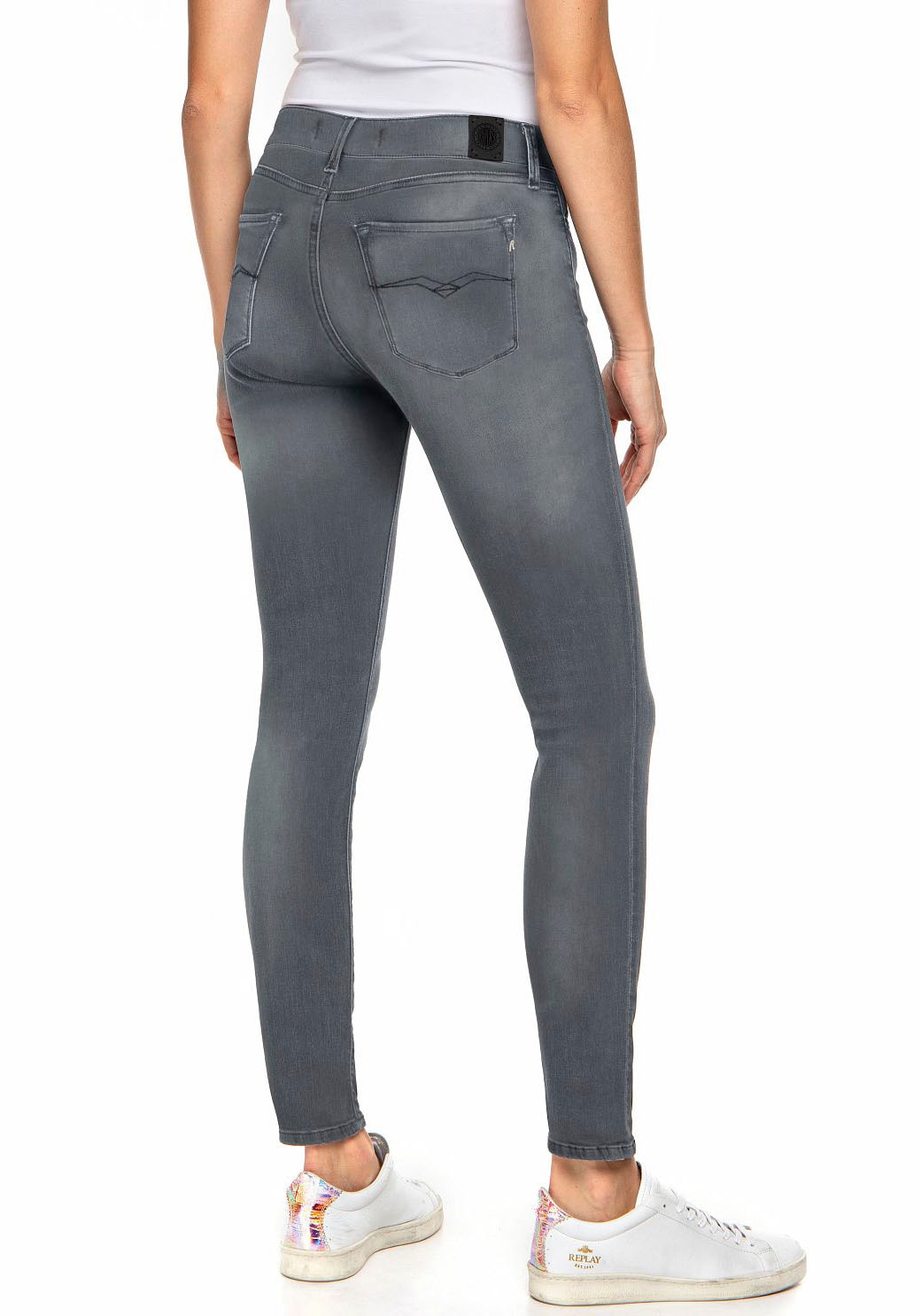 Replay Damen Jeans New Luz - Skinny Fit - Grau - Dark Grey Denim günstig online kaufen