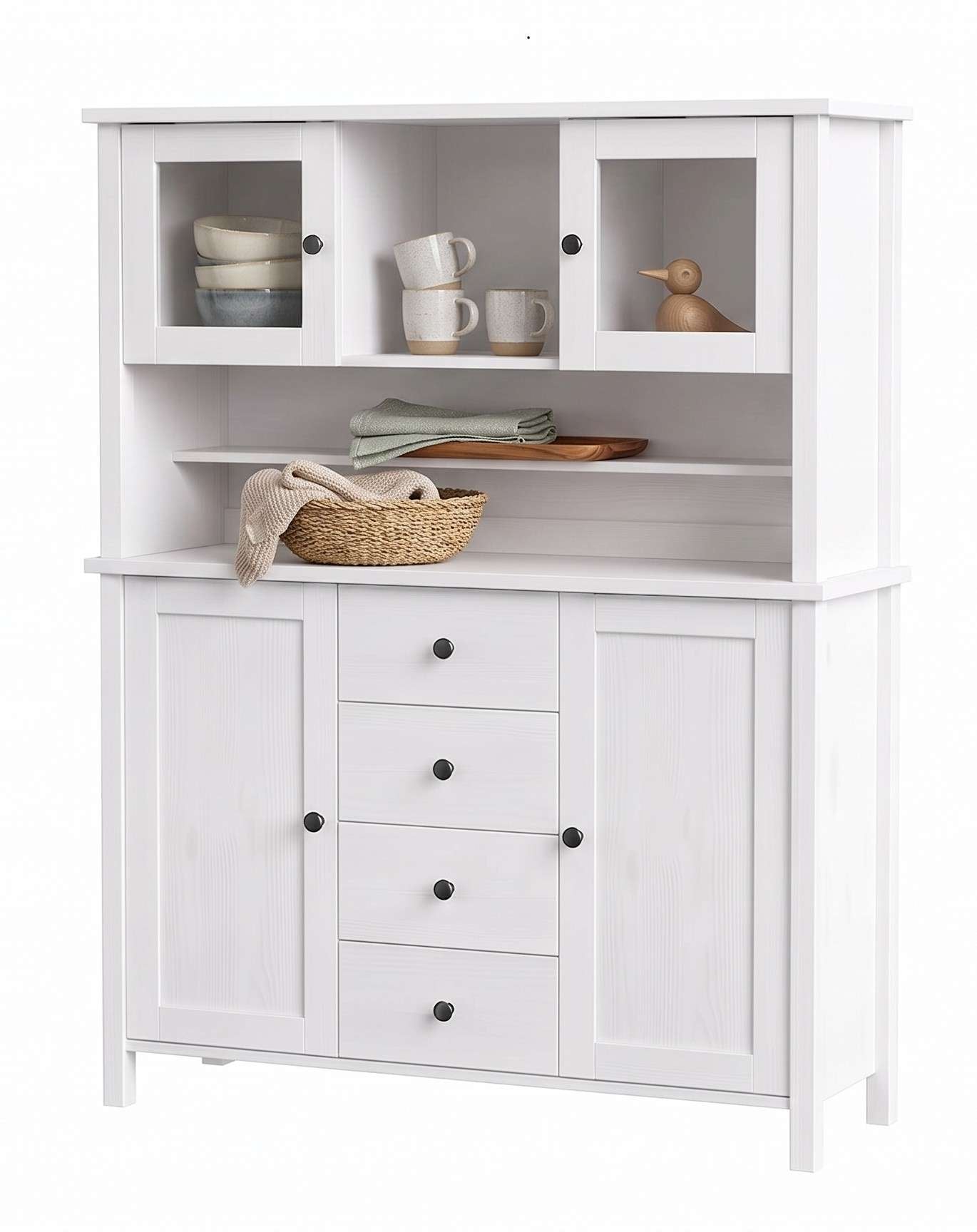 OTTO home Buffet »Mikkeli Küchenbuffet mit 2 Glastüren, Metallgriffe« aus massiver FSC®-zertifizierter Kiefer, moderner Landhausstil