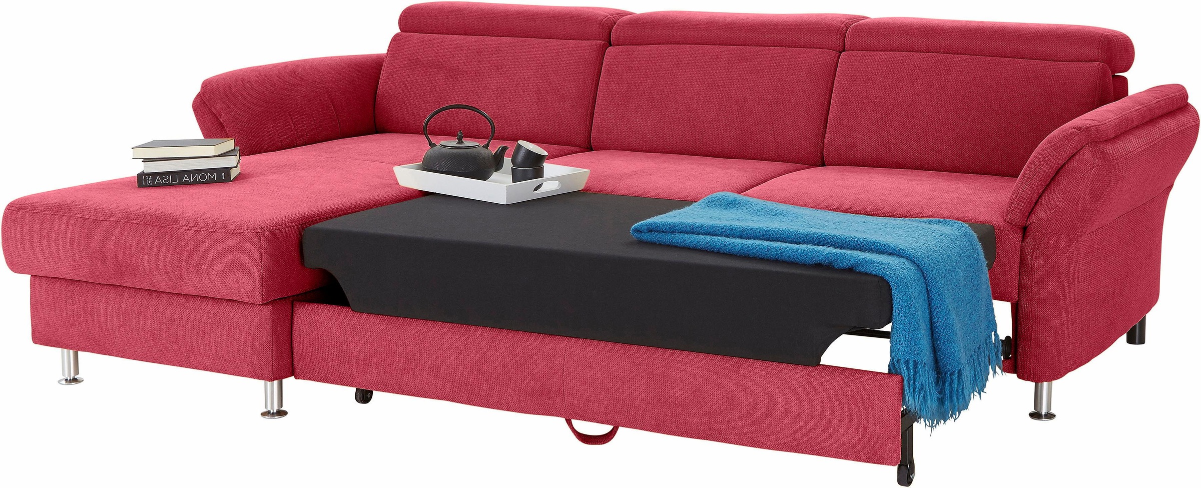 Ecksofa SIT & MORE "Avignon L-Form", rot, B:259cm H:97cm T:172cm, Flachgewebe (90% Polyester, 10% Polyamid);Luxus-Microfaser (100% Polyester);Struktur (100% Polyester), Sofas, Ecksofa, Kopfteilverstellung, wahlweise mit Bettfunktion und Bettkasten 8