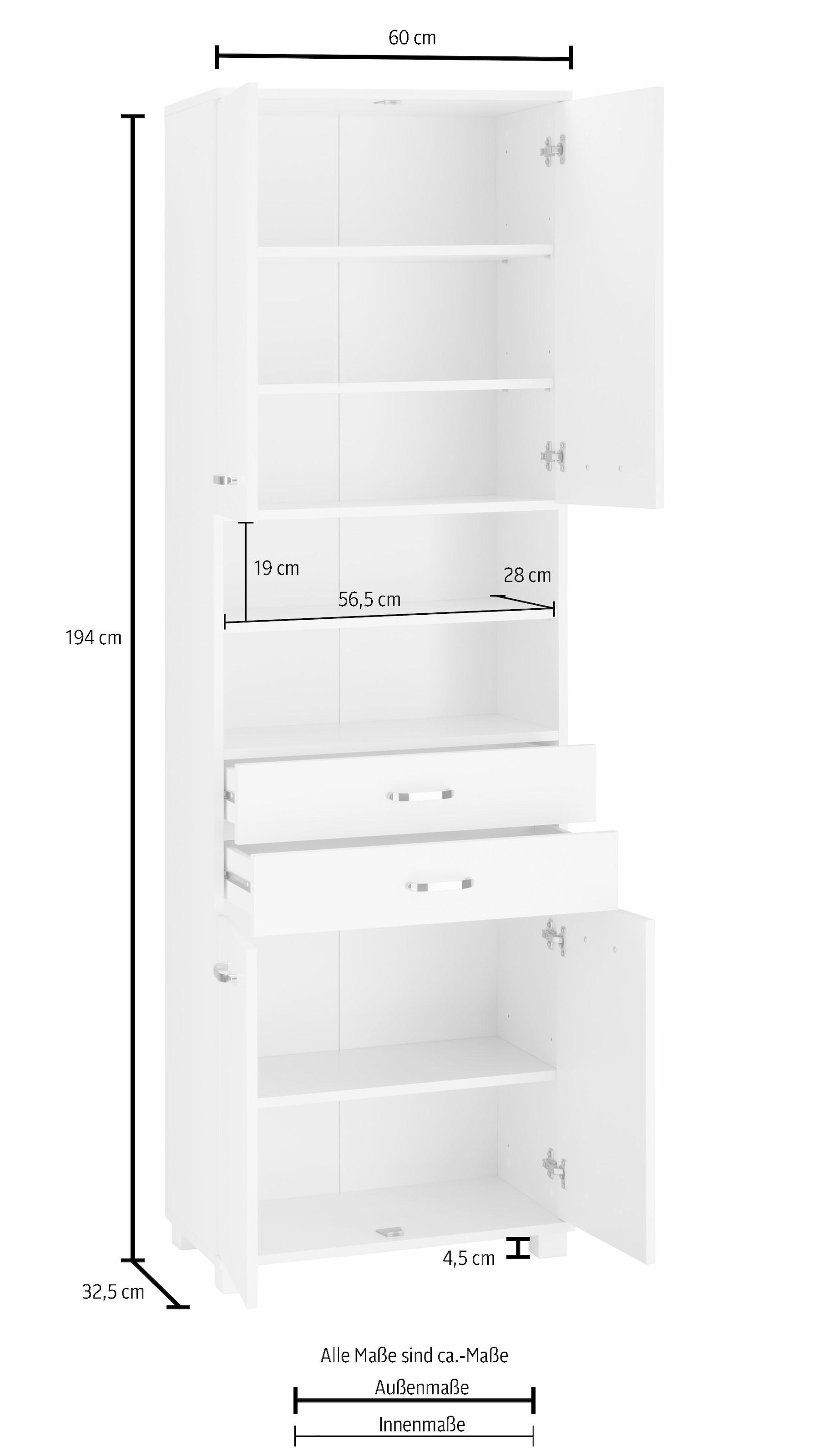 Schildmeyer Hochschrank »Colli«, Breite 60 cm, Badezimmerschrank mit  Metallgriffen, Ablageböden bestellen | BAUR