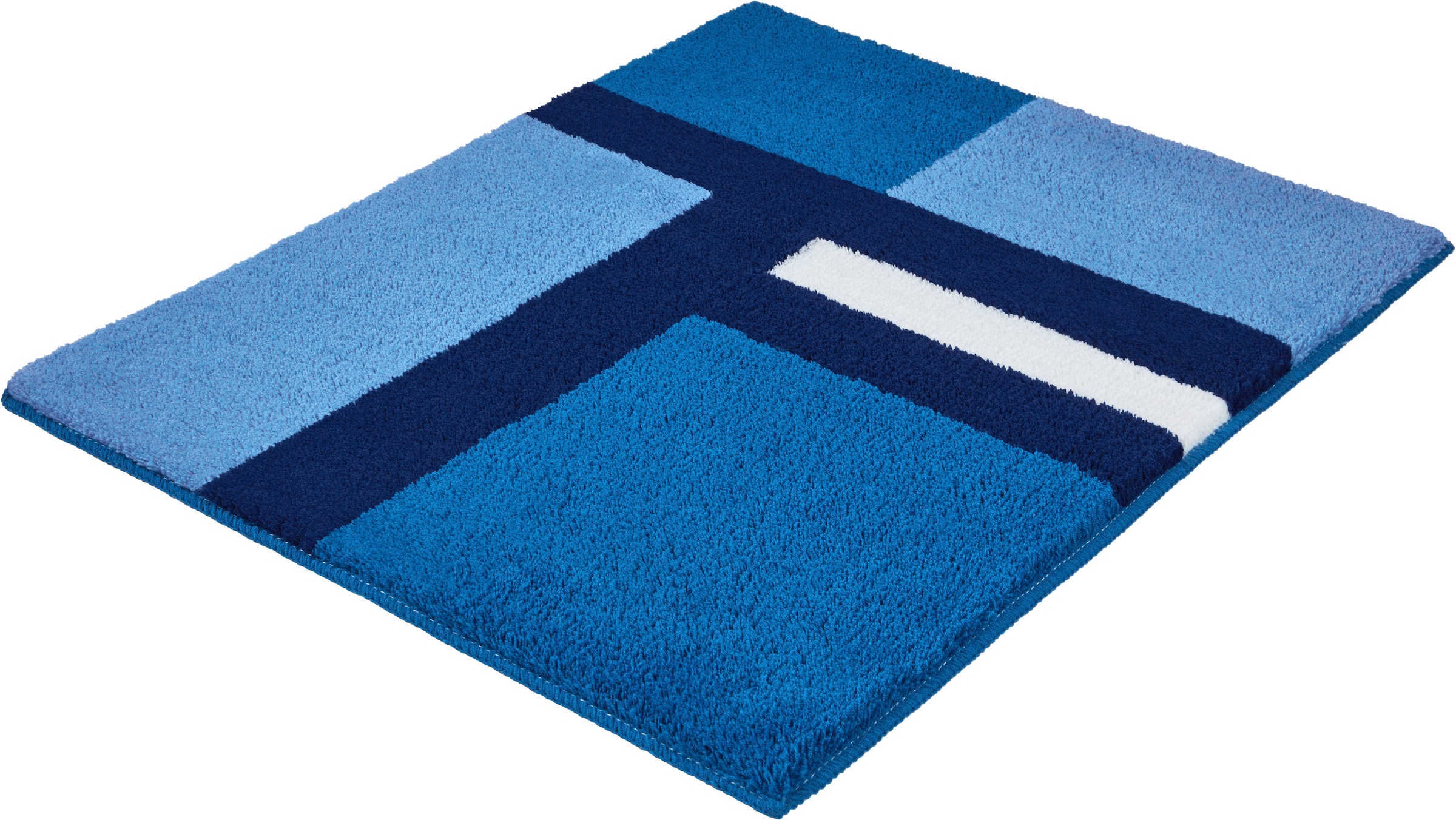 Kleine Wolke Badematte ""Ariana", Badvorleger, Badezimmer Teppich" Höhe 20 mm rutschhemmend beschichtet fußbodenheizungsgeeignet Geometrisches Design mit kontrastierendem Mittelstreifen
