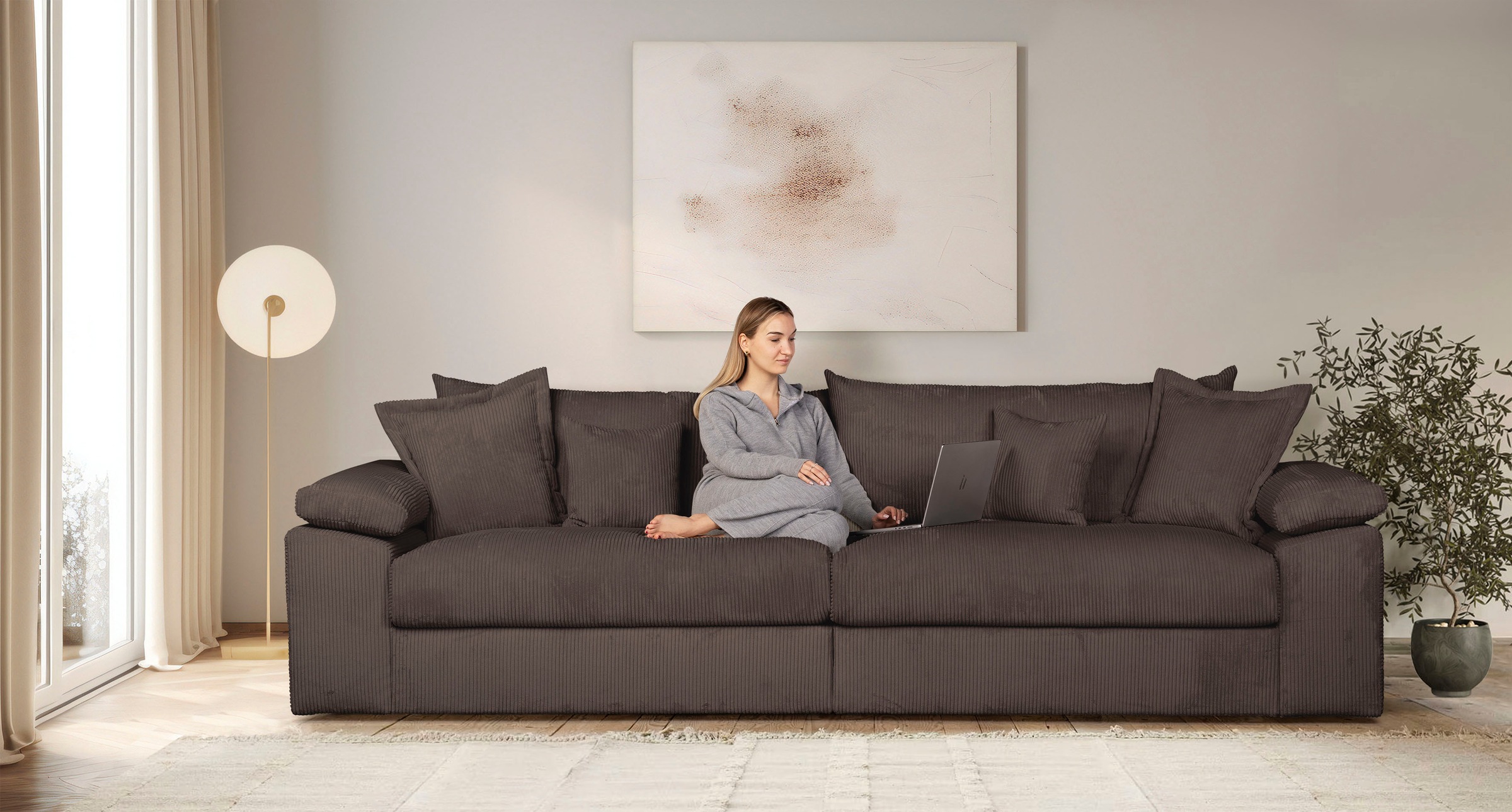 OTTO home Big-Sofa "Soft&Cosy XXL, B: 303 cm - OTTO. Verlässliche Qualität." Mega-Sofa, Cord oder Chenille-Struktur, mit Federkern & 4 Zierkissen