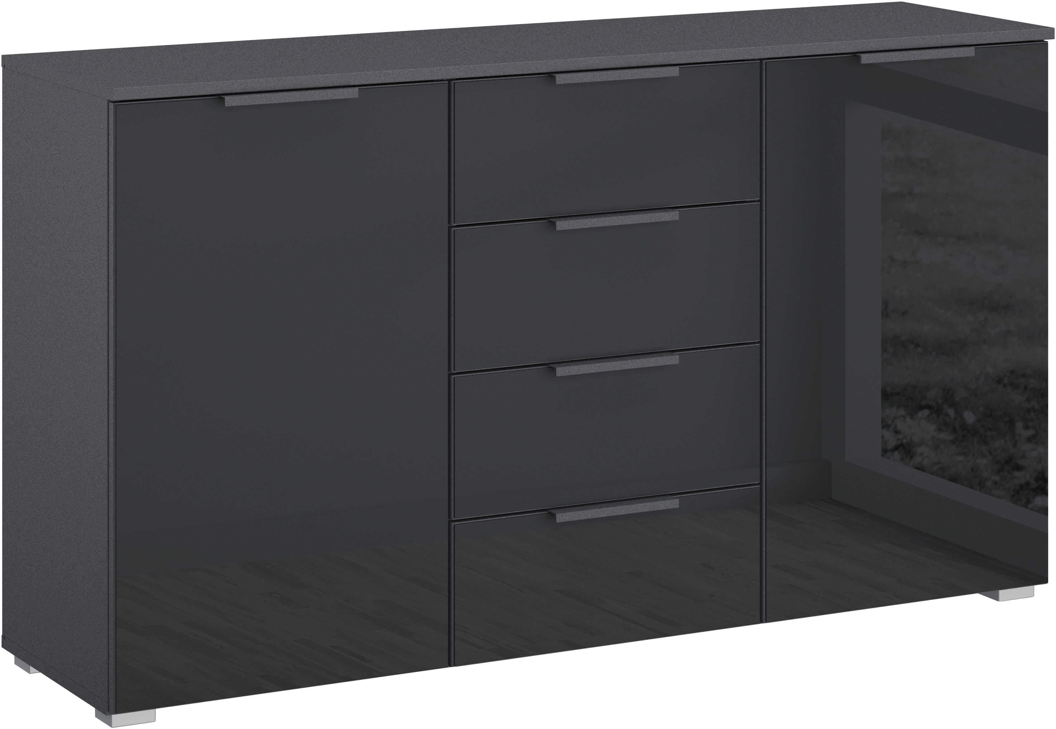 rauch Schubkastenkommode "Sideboard Kommode Kombikommode KOLUNA mit Glasfront" Breite 120 cm mit hochwertiger Glasfront, vier große Schubladen, mit insgesamt 4 Einlegeböden MADE IN GERMANY