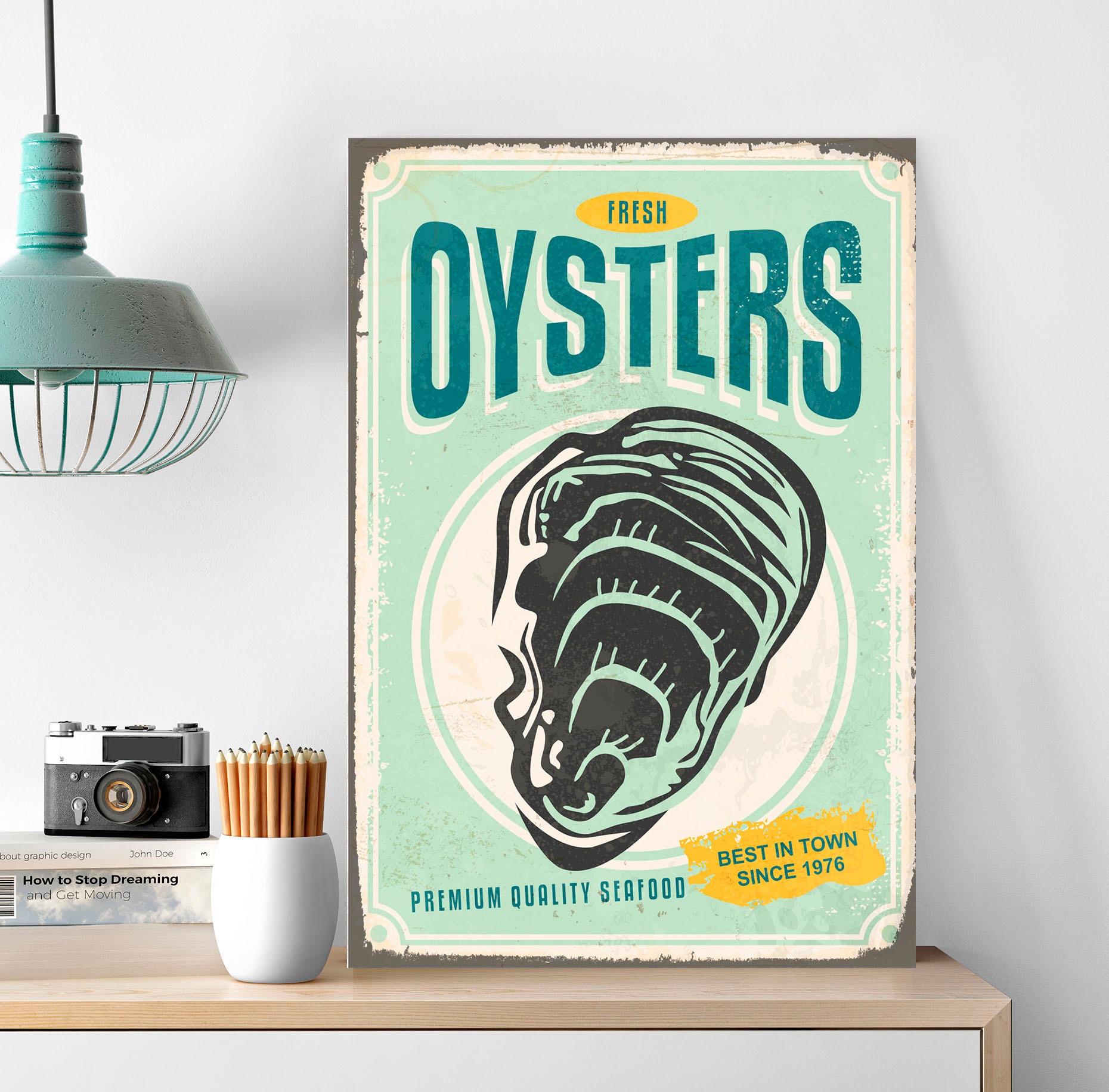 queence Metallbild "Oysters", Schriftzüge-Schriftzug-Essen, (1 St.), Stahls günstig online kaufen