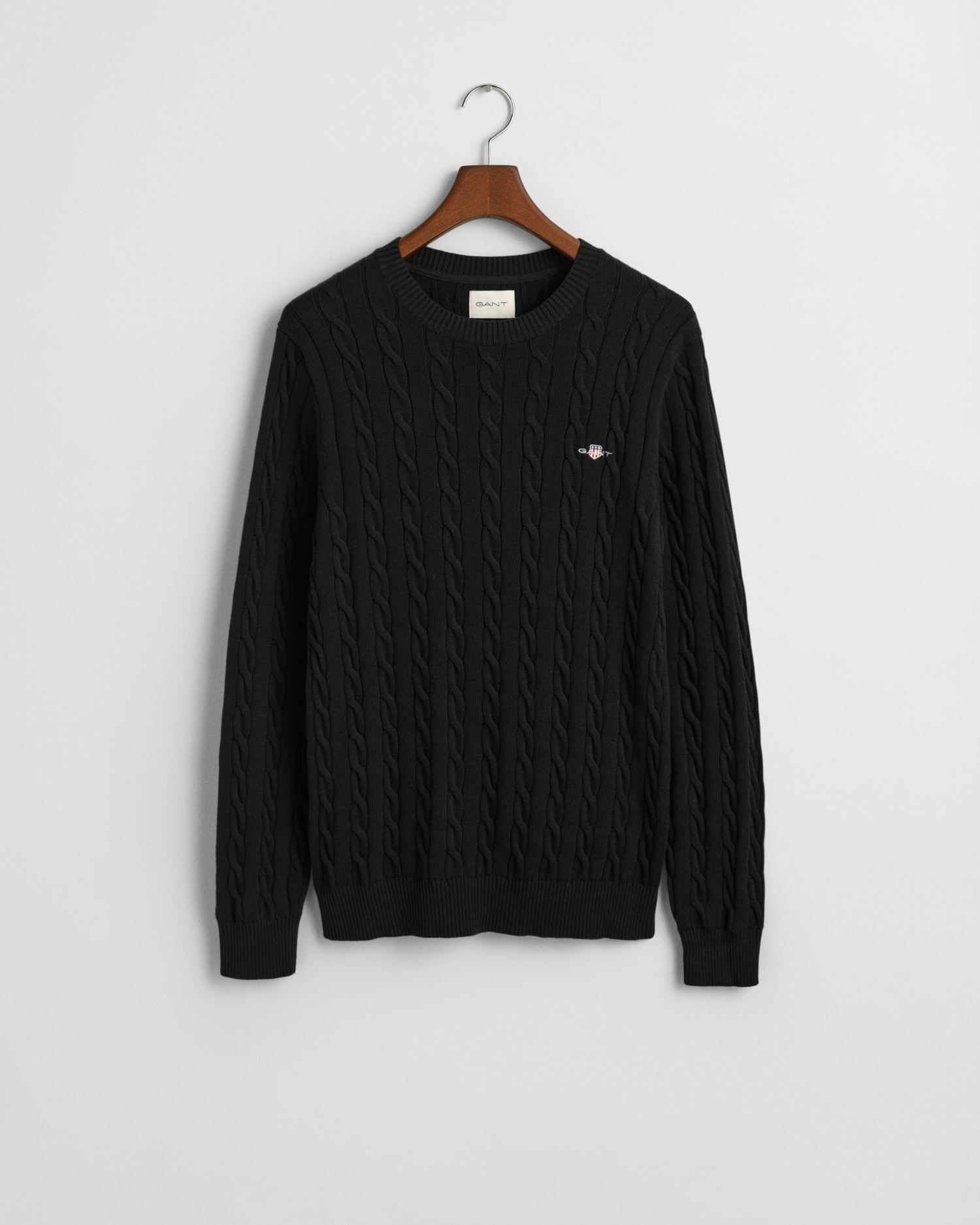 Gant Strickpullover »COTTON CABLE C-NECK«, mit Wappen-Logostickerei auf der Brust