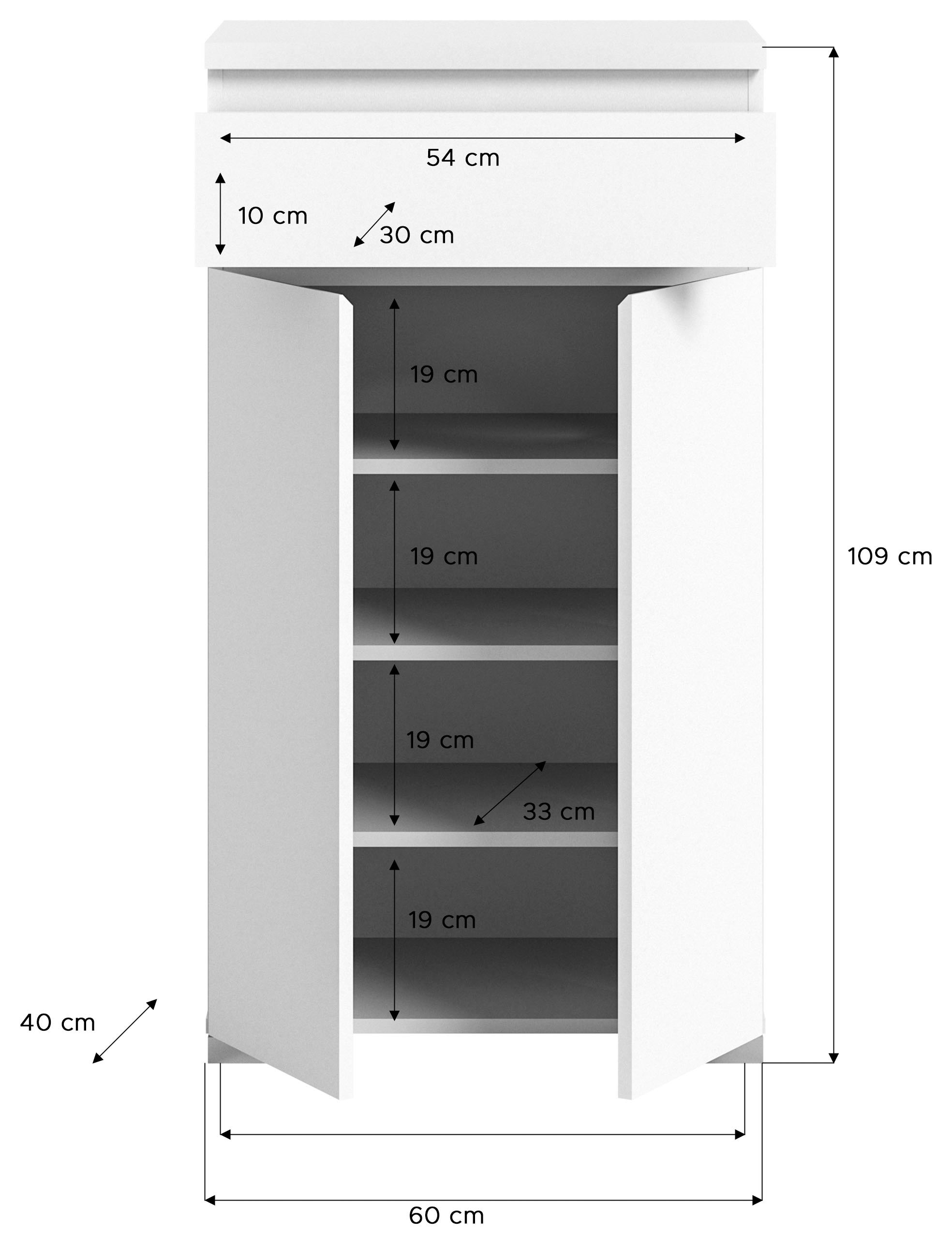 INOSIGN Schuhschrank »Skoskap, Tiefe 40 cm, 2 Türen, 1 Schubkasten, 4 Fächer, 3 Einlegeböden«, Platz für ca. 12 Schuhpaare, Kommode, Schuhkommode, Schuhregal