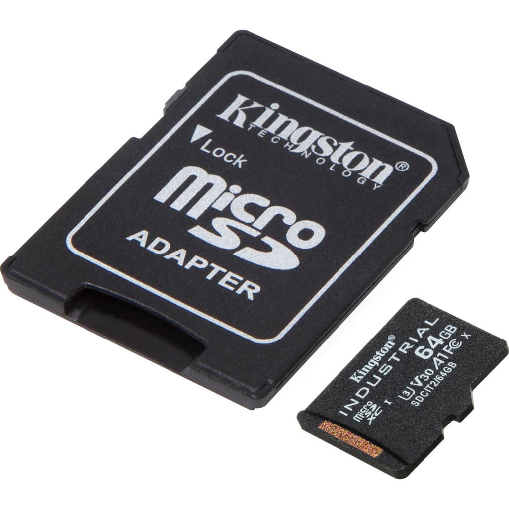 Kingston Speicherkarte »INDUSTRIAL microSD 64GB + SD Adapter«, (UHS-I Class 10 100 MB/s Lesegeschwindigkeit)