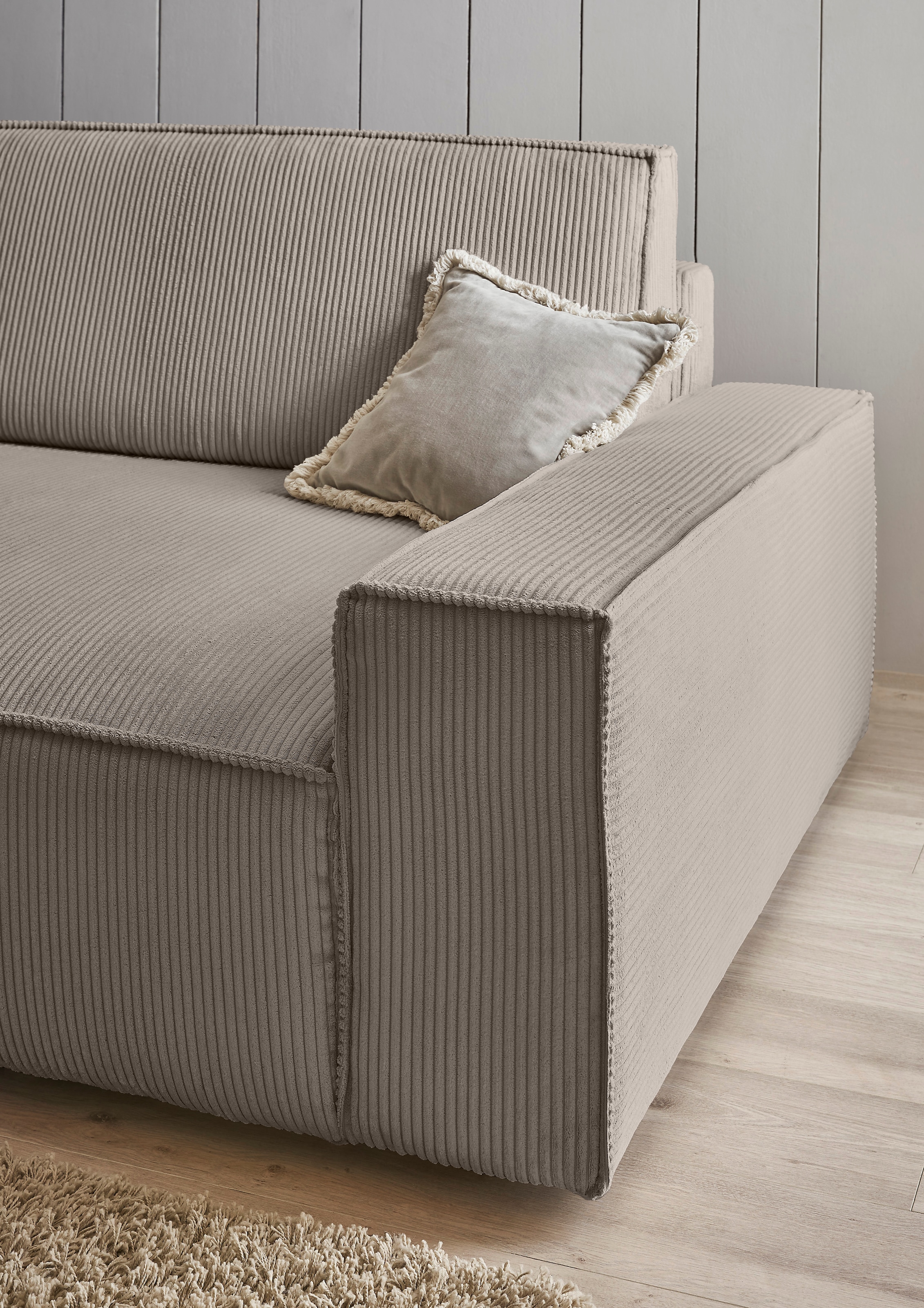OTTO home Big-Sofa »SHERWOOD XXL Cord, Big-Sofa (316cm), extra tiefe Sitzfläche 95 cm« bequemer Sitzkomfort, Cord u. Leinenoptik, Kedernaht